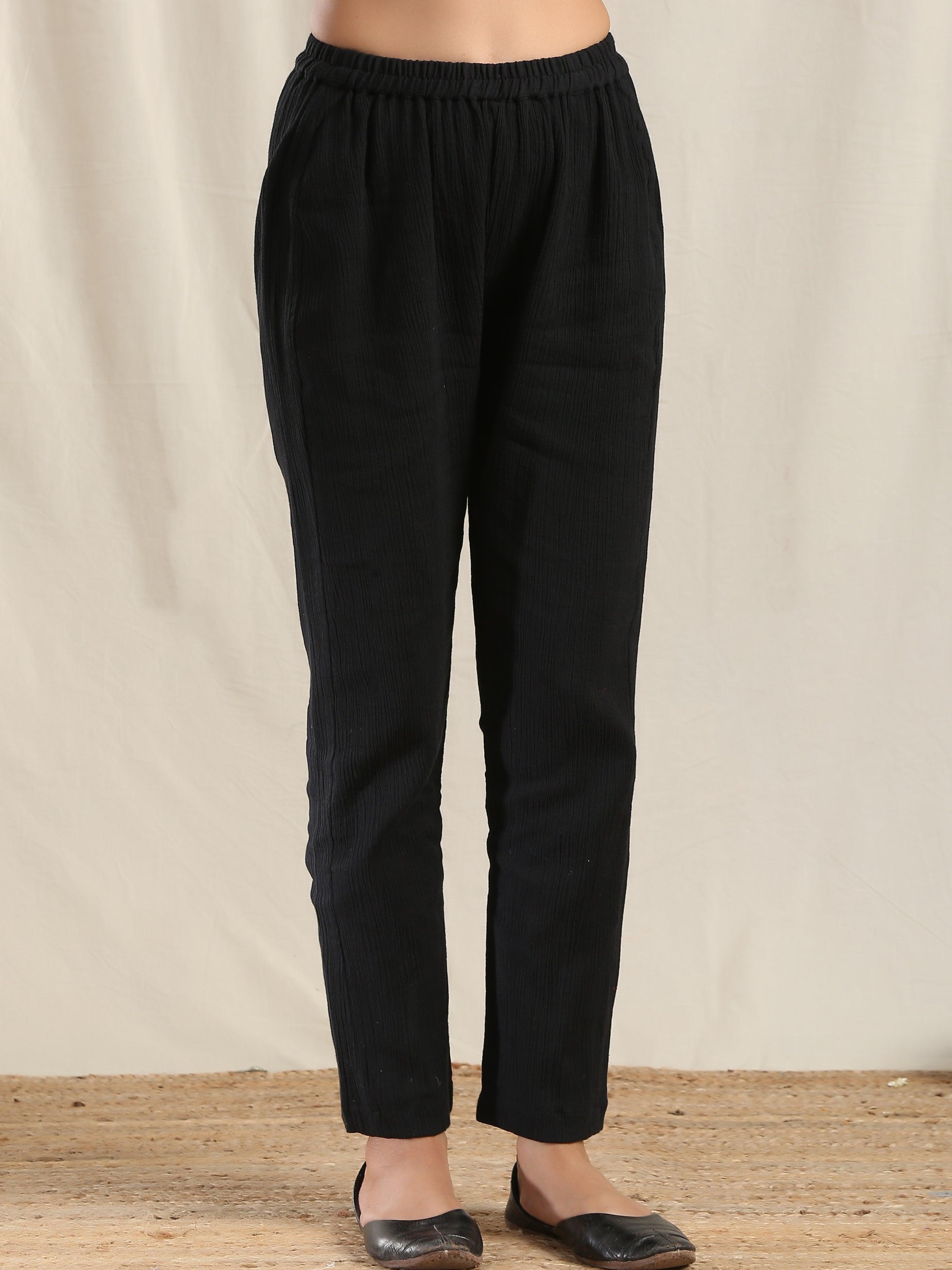 Black Crinkle Flared Kurta Pant Dupatta Set - trueBrowns
