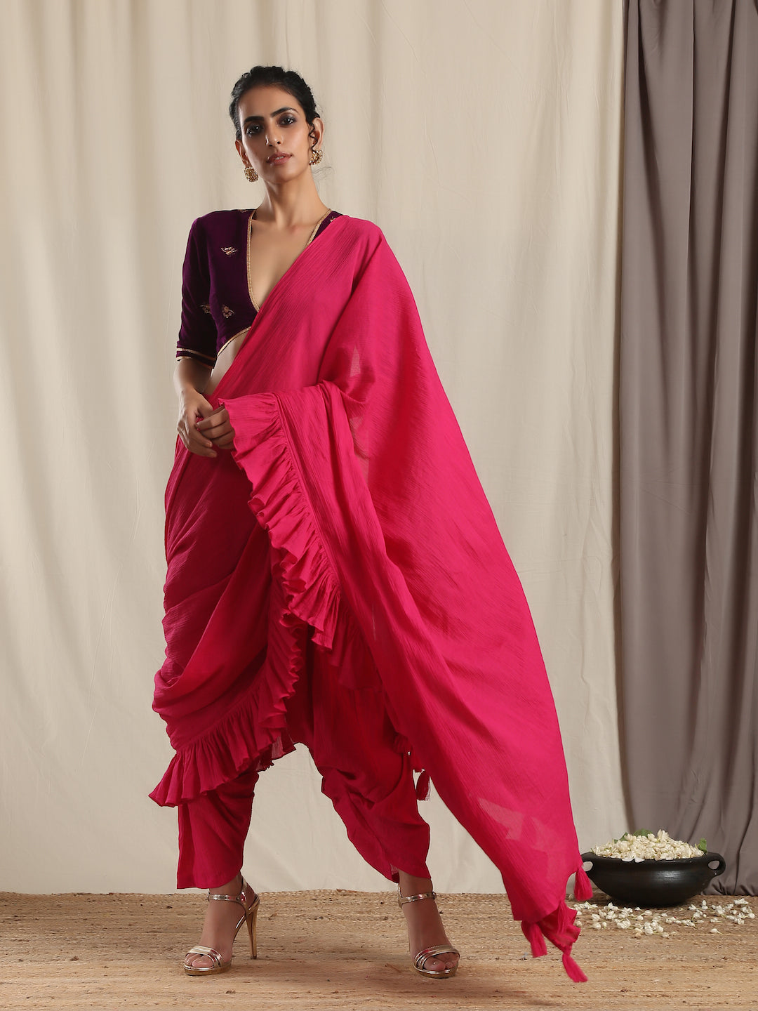 Wine Velvet Embroidered Blouse