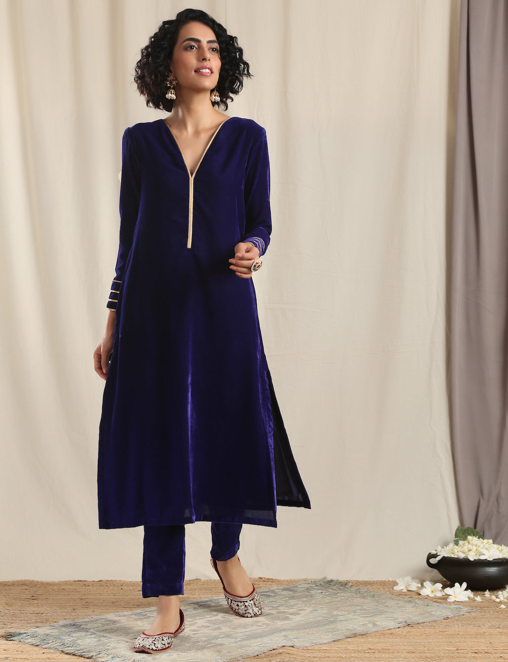 Blue Velvet Gota Kurta