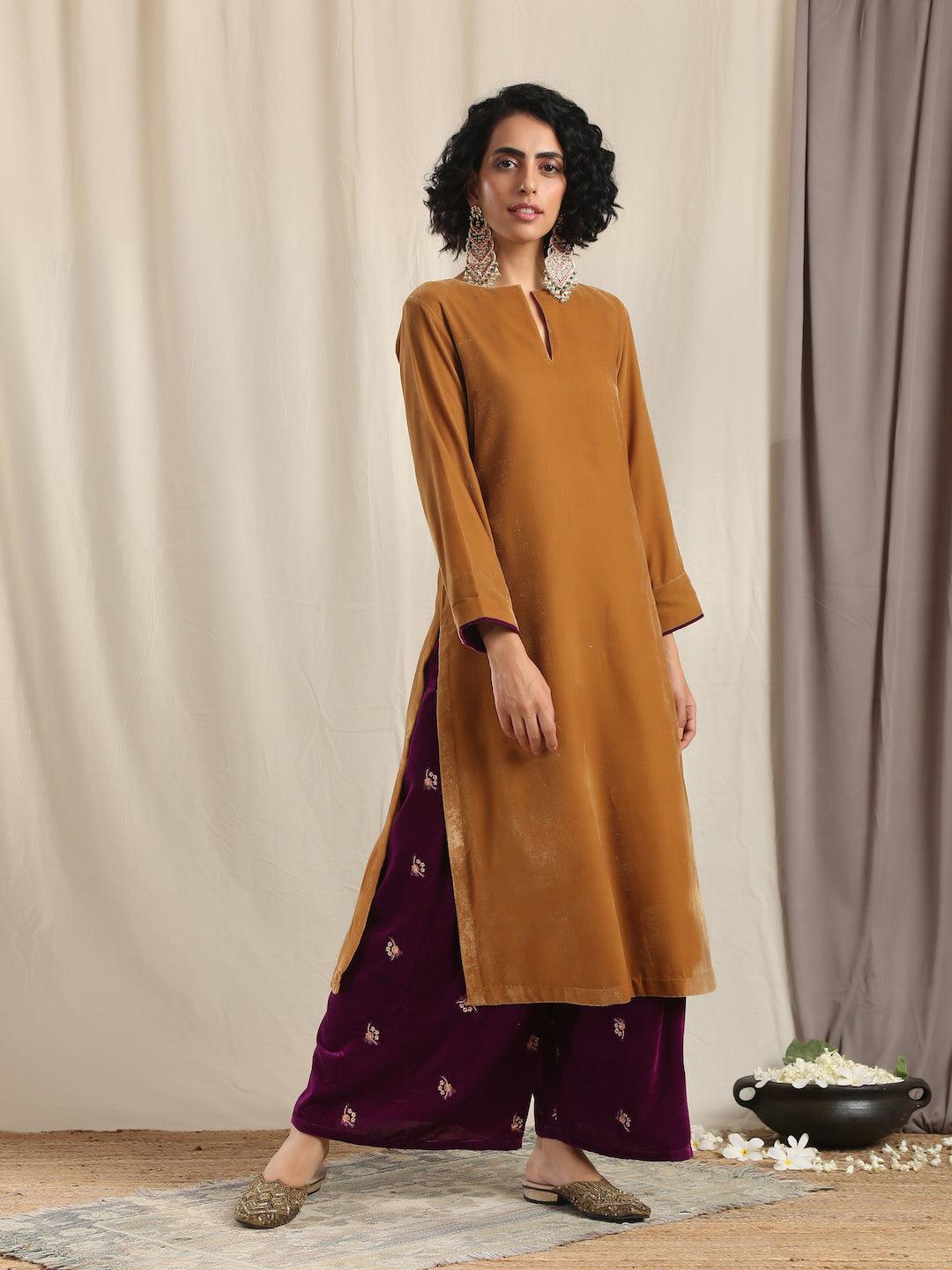 Wine Velvet Embroidered Palazzo - trueBrowns