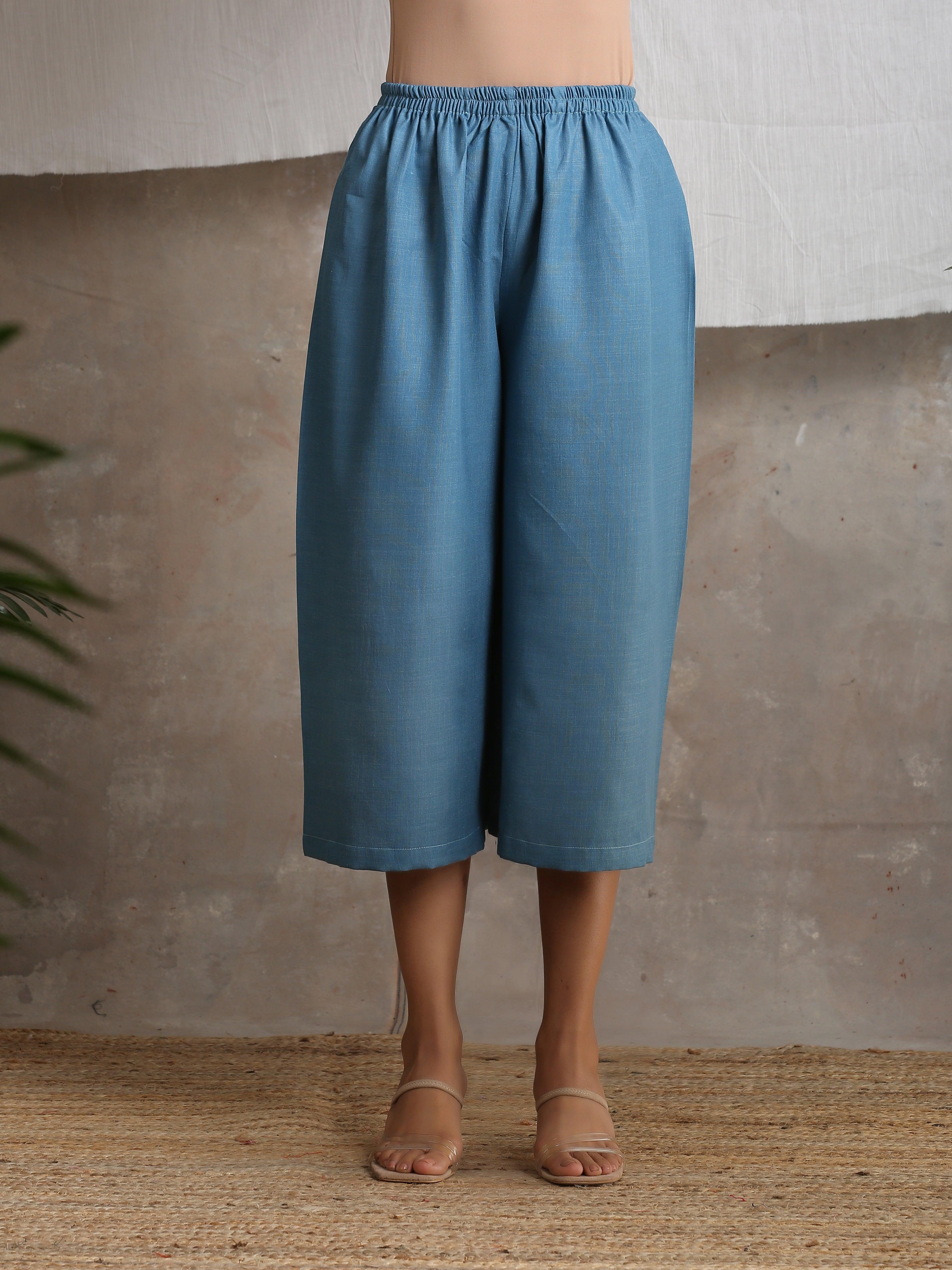 Cotton Linen Steel blue Palazzo - trueBrowns