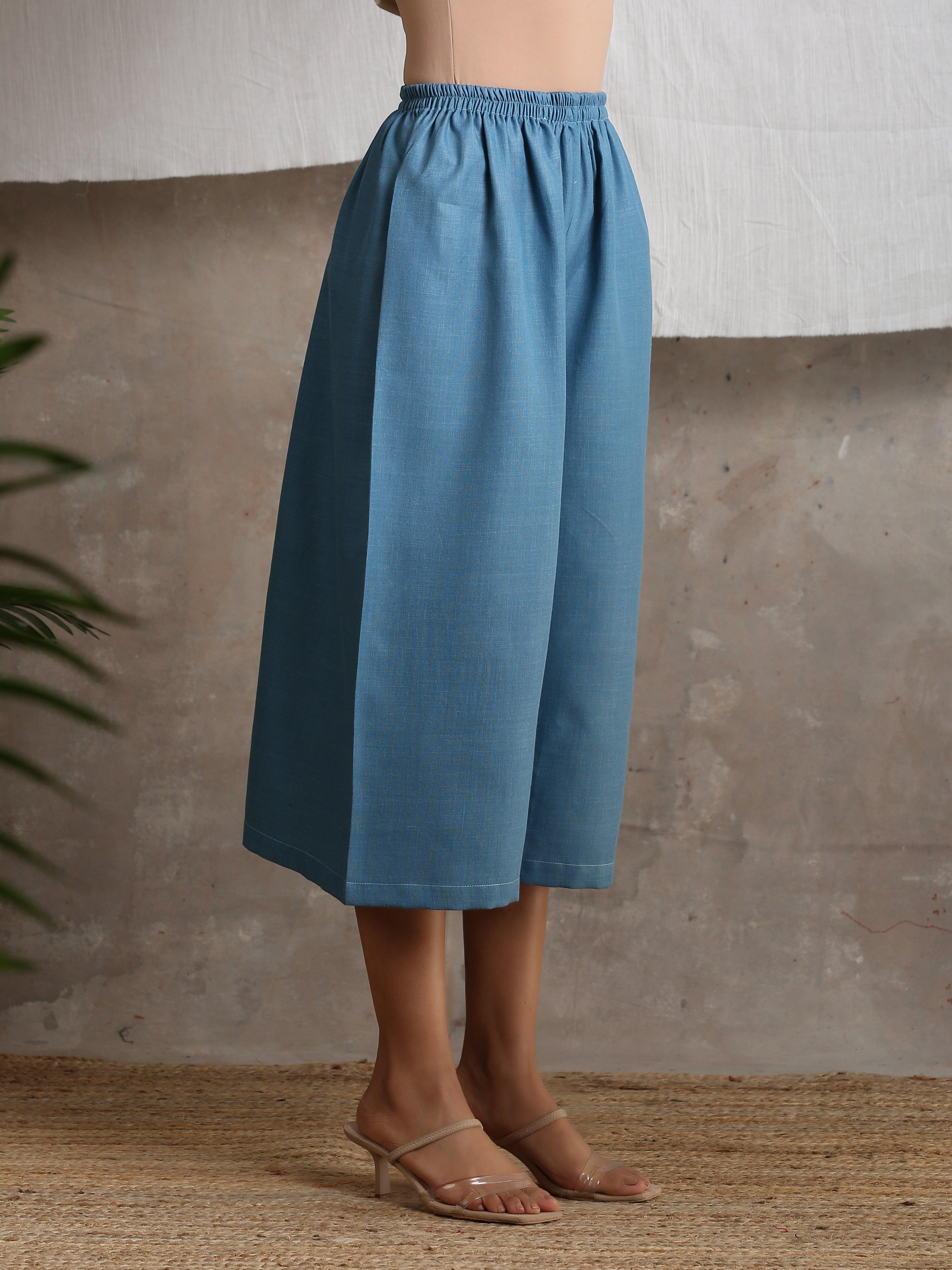 Cotton Linen Steel blue Palazzo - trueBrowns