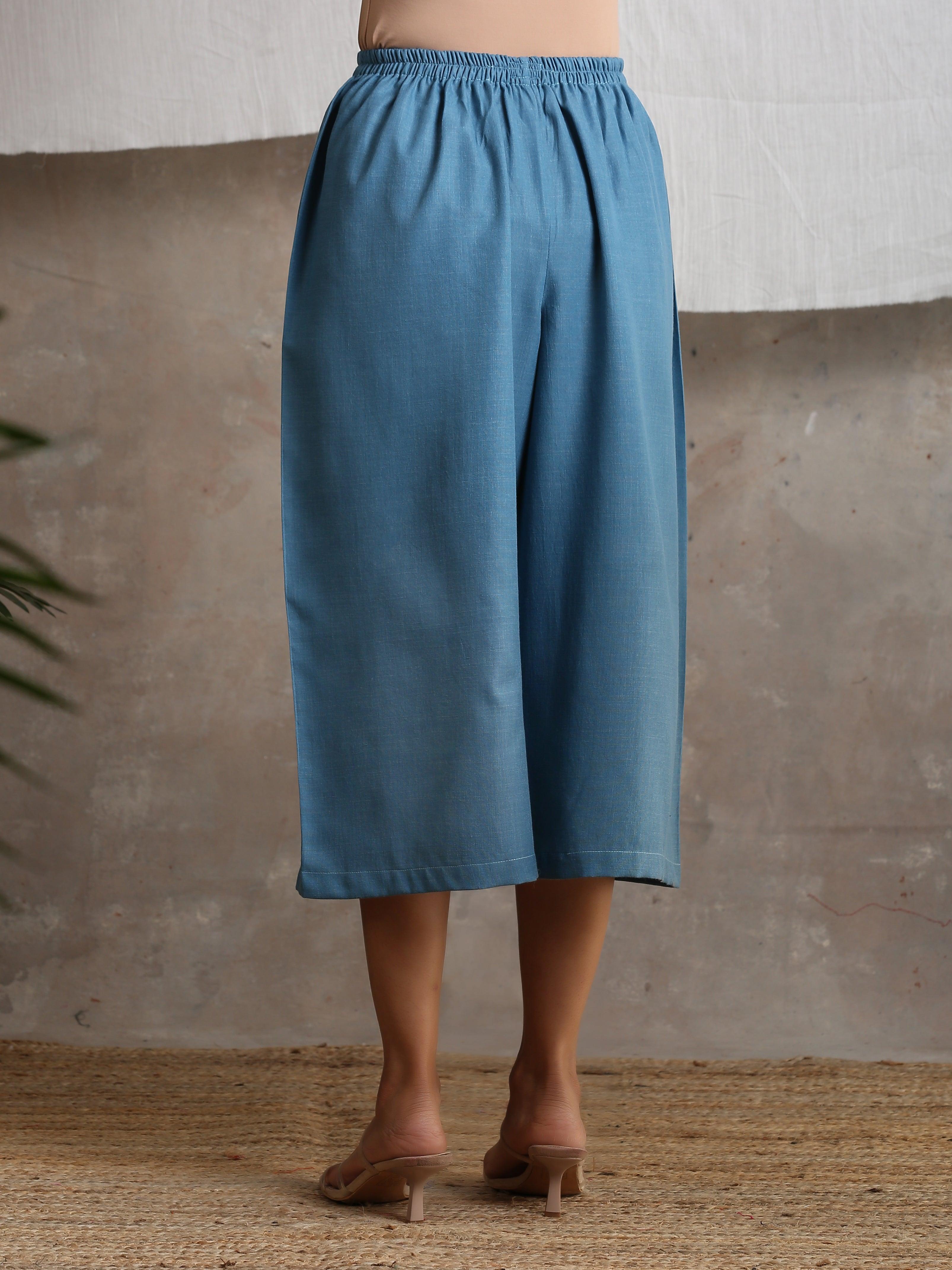 Cotton Linen Steel blue Palazzo - trueBrowns