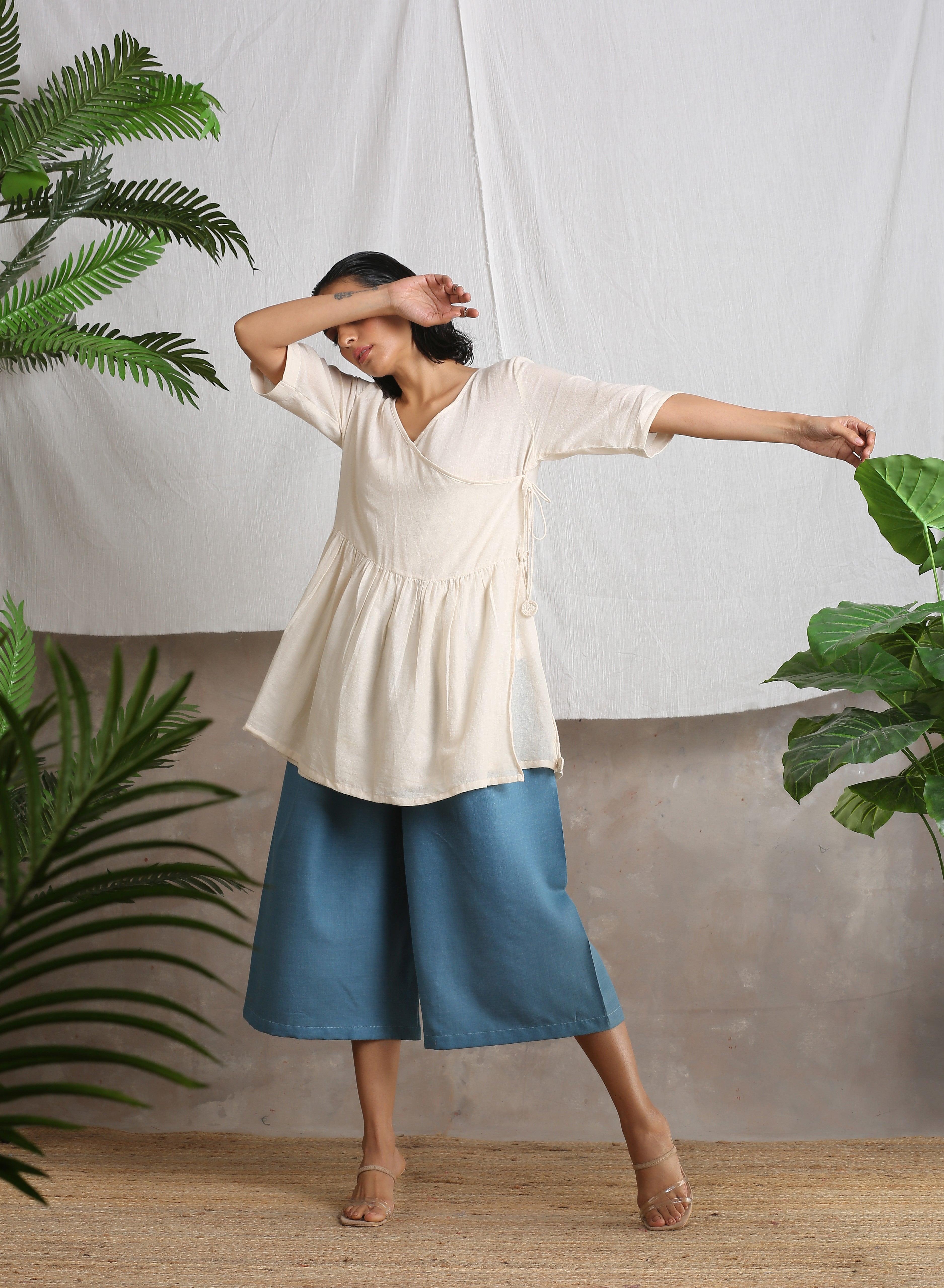 Cotton Linen Steel blue Palazzo - trueBrowns