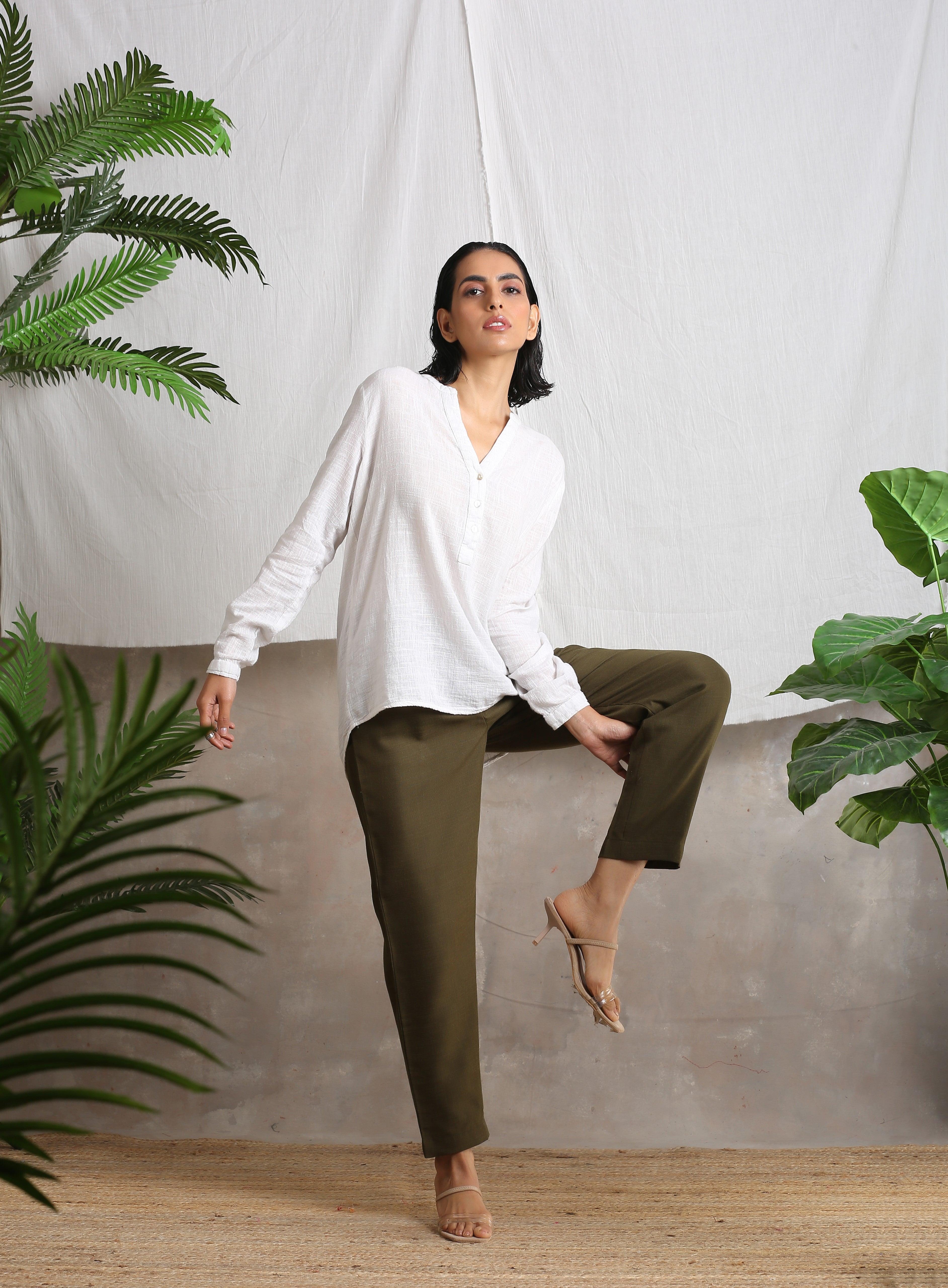 Cotton Linen Dark Green Pant - trueBrowns