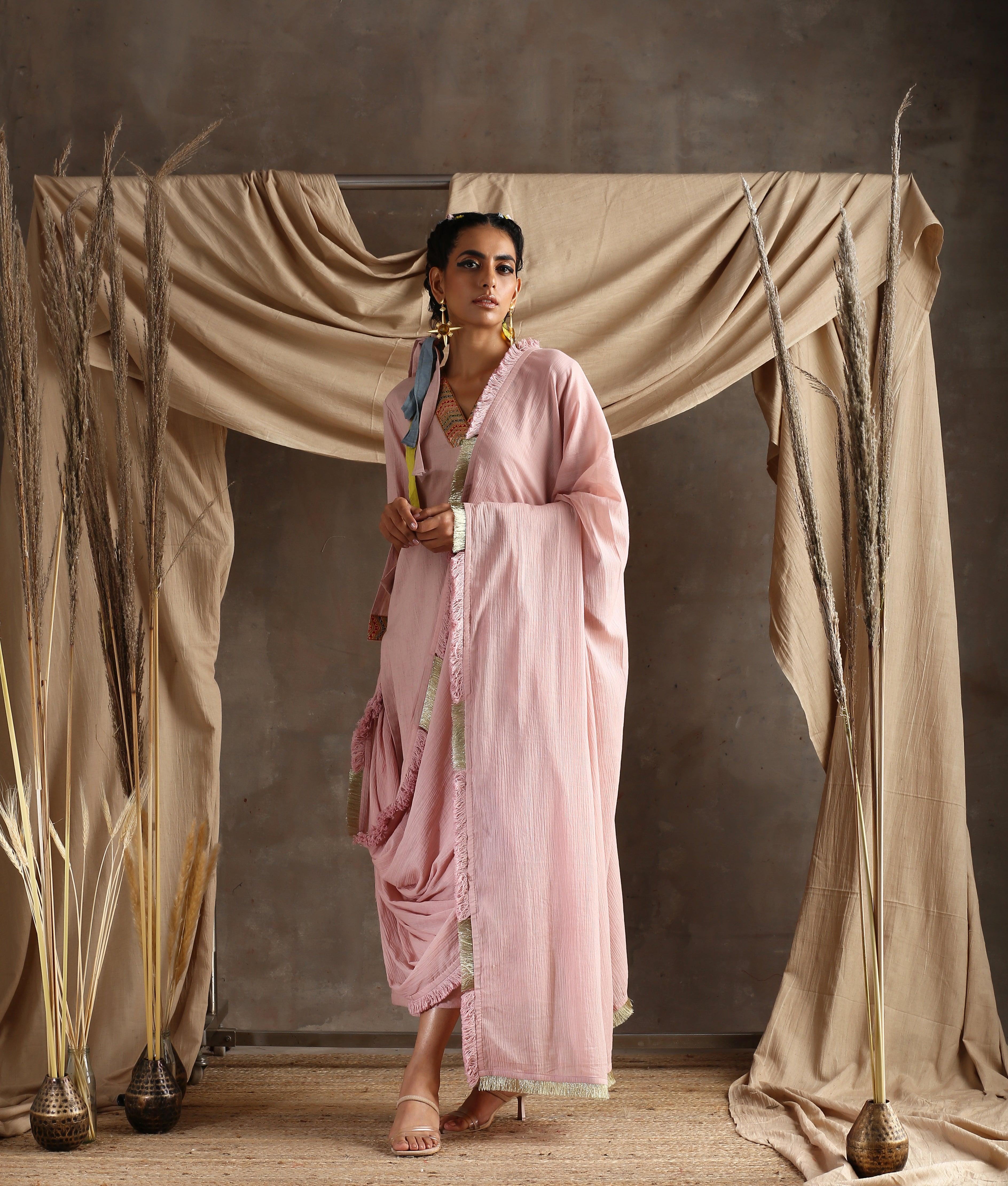 Rose Pink Pure Cotton Saree - trueBrowns