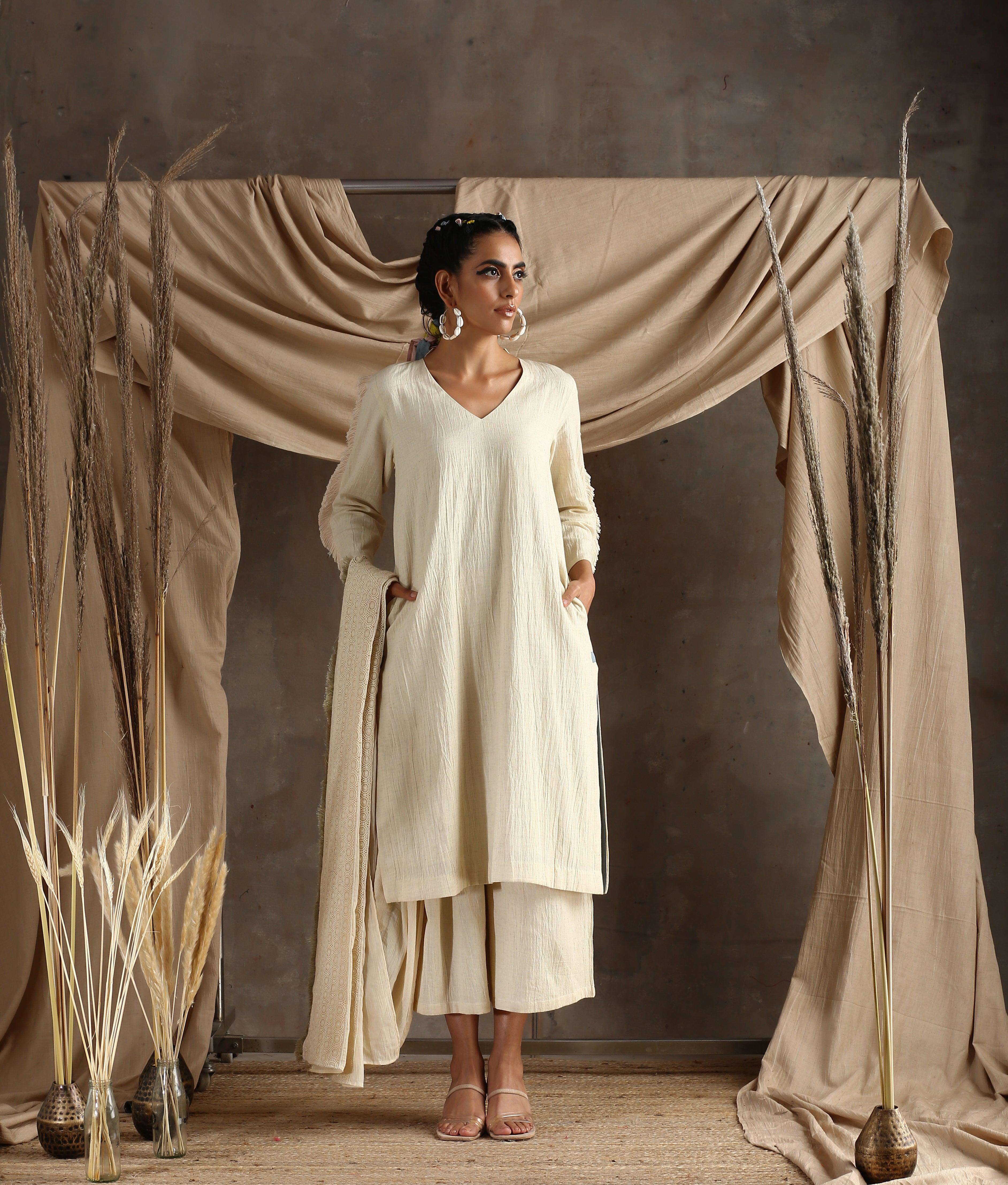 Ivory Pure Cotton Lace Kurta - trueBrowns