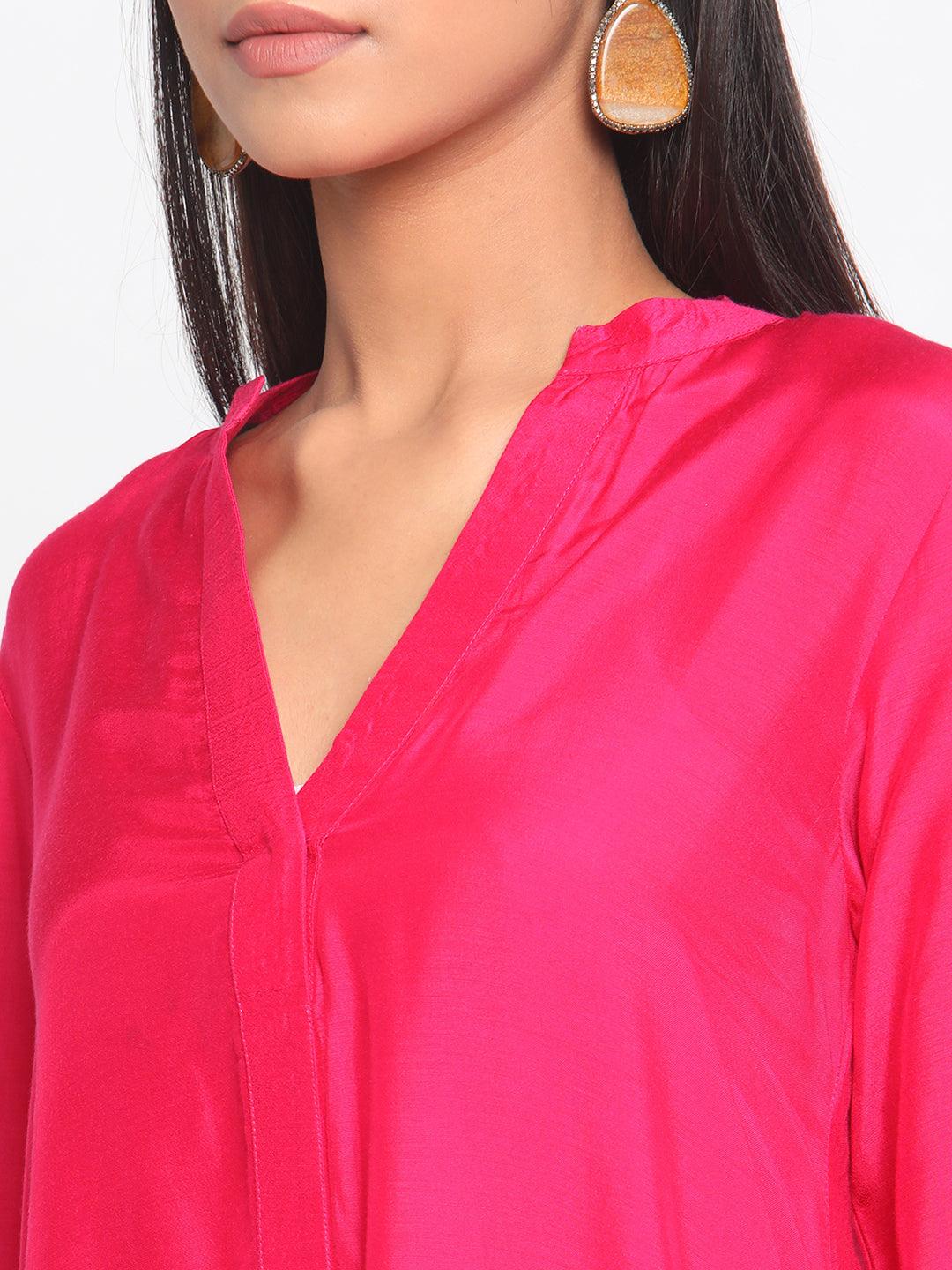 Silk Pink Patched Flared Kurta Pant Set - trueBrowns