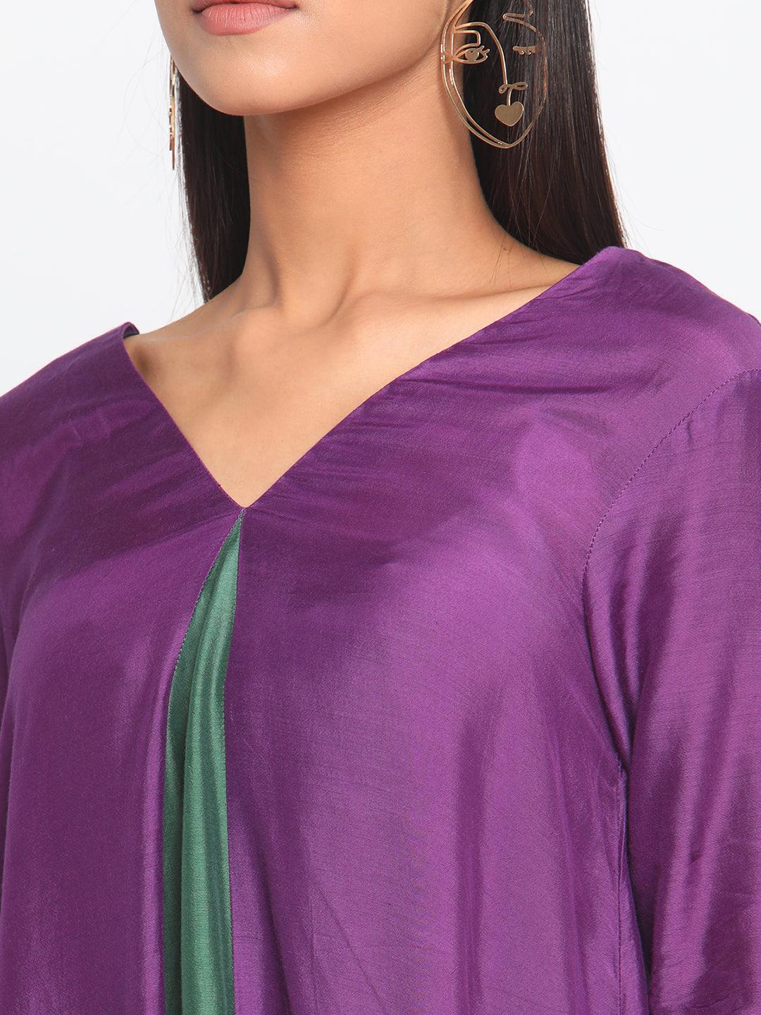 Silk Purple Flared Asymmetric Kurta Pant Set - trueBrowns