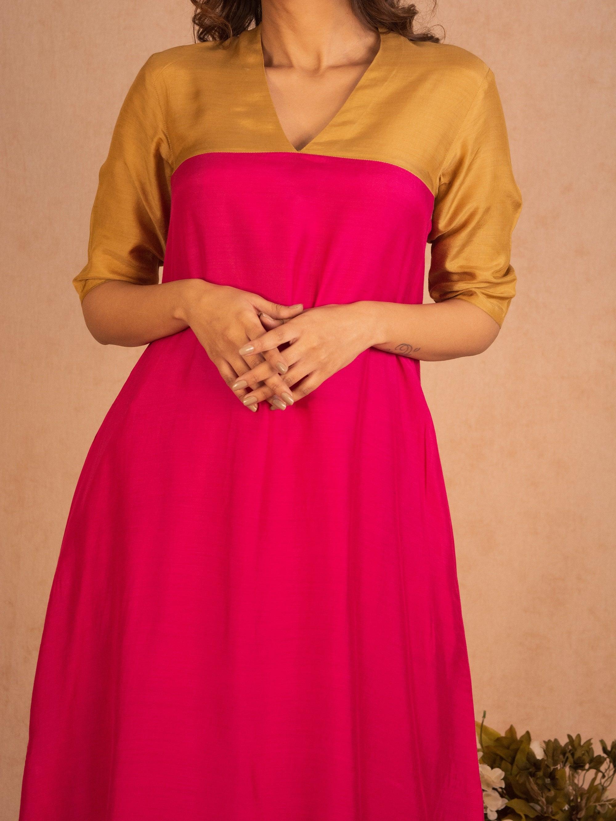 Silk Pink Flared Kurta Pant Set - trueBrowns