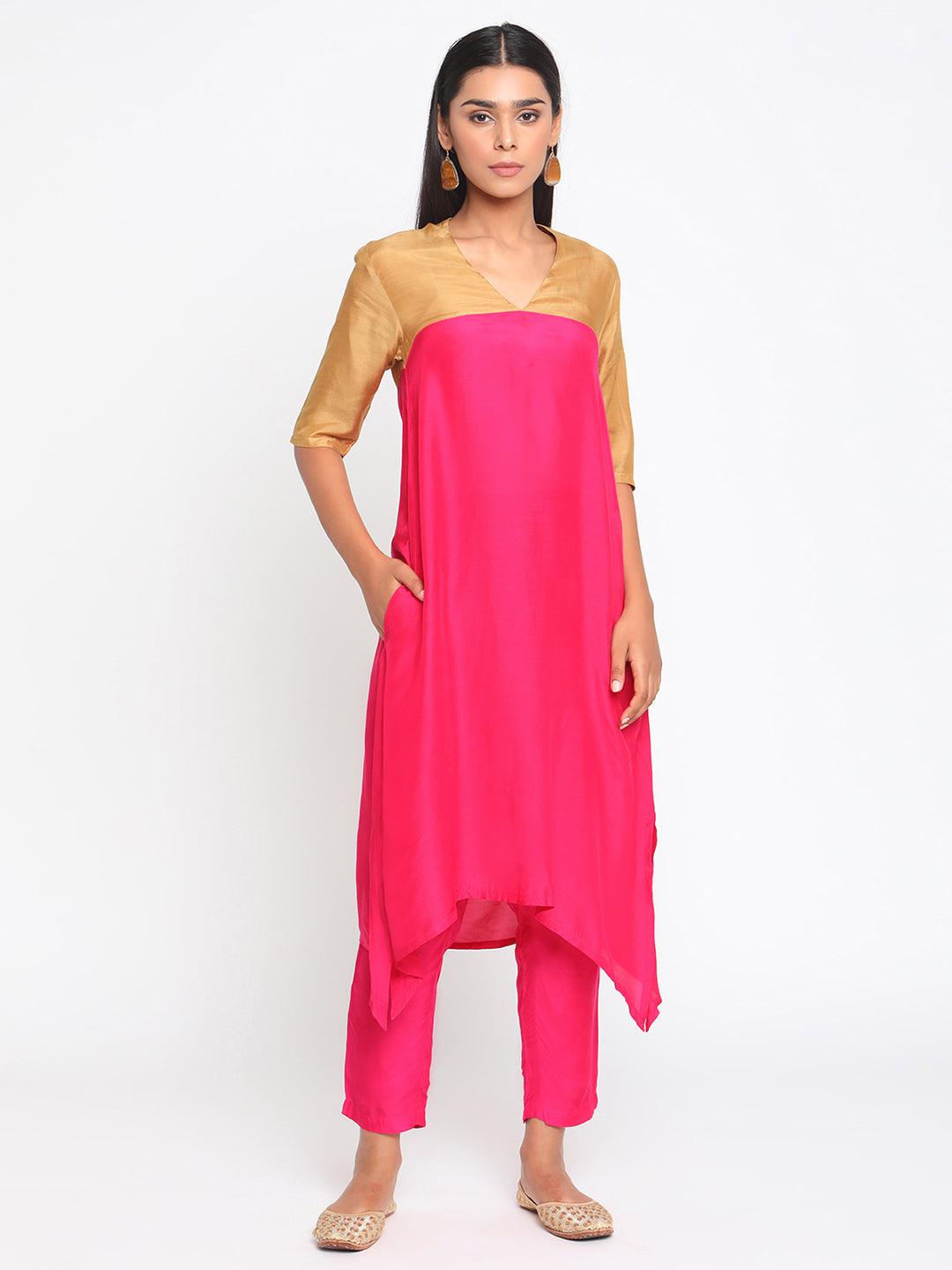 Silk Pink Flared Kurta Pant Set - trueBrowns