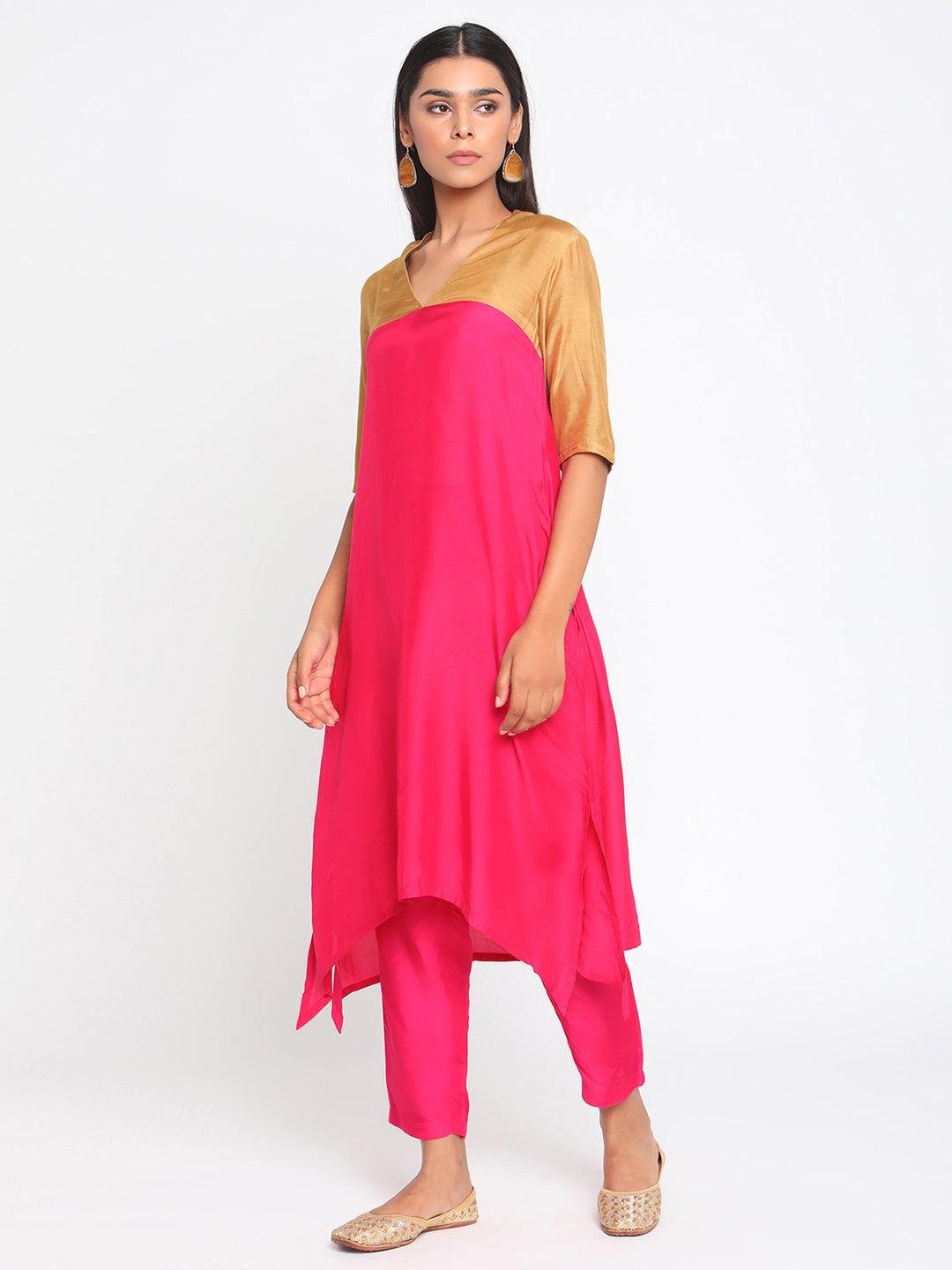 Silk Pink Flared Kurta Pant Set - trueBrowns