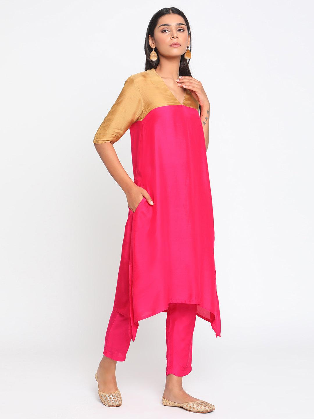 Silk Pink Flared Kurta Pant Set - trueBrowns
