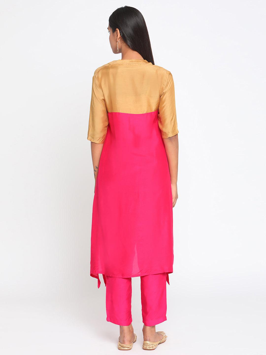 Silk Pink Flared Kurta Pant Set - trueBrowns