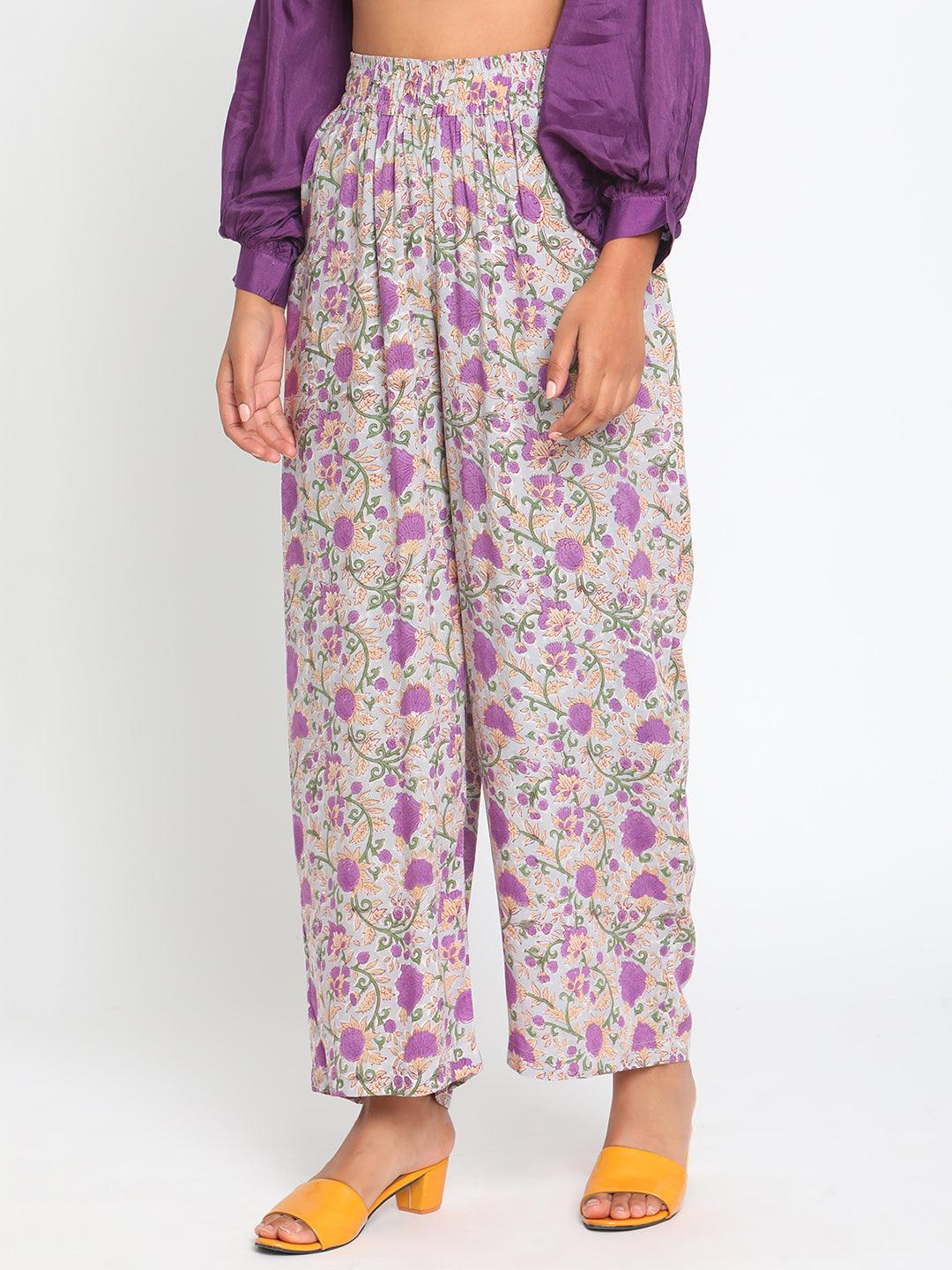 Purple Hand Block Printed High Waist Pant - trueBrowns