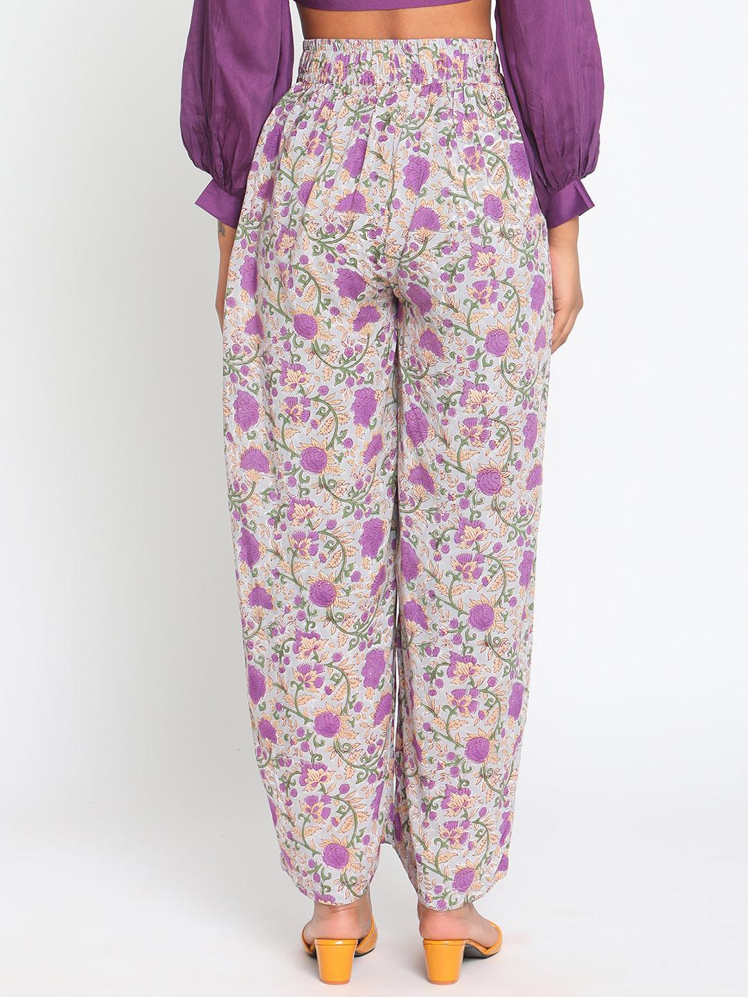 Purple Hand Block Printed High Waist Pant - trueBrowns