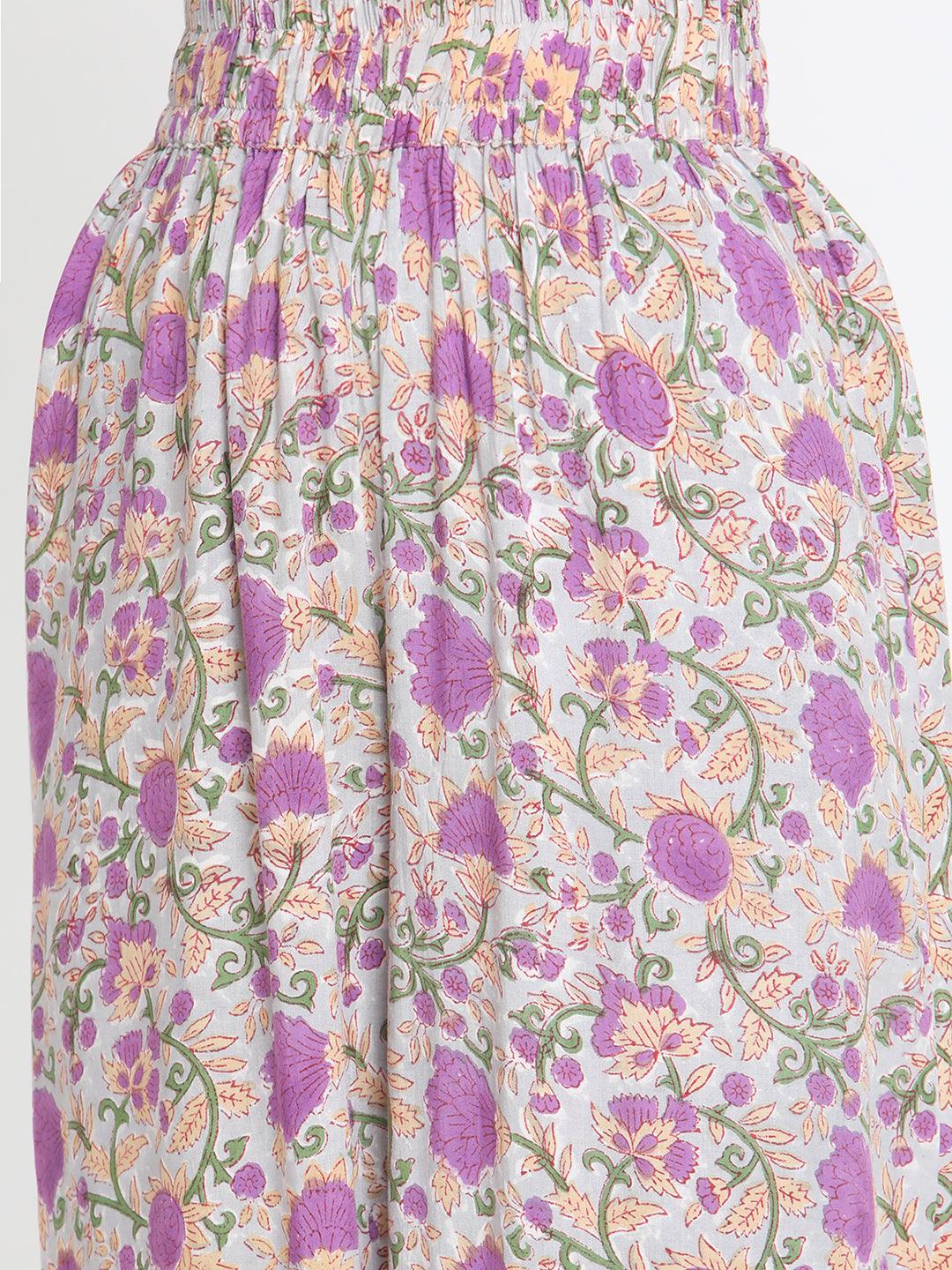 Purple Hand Block Printed High Waist Pant - trueBrowns