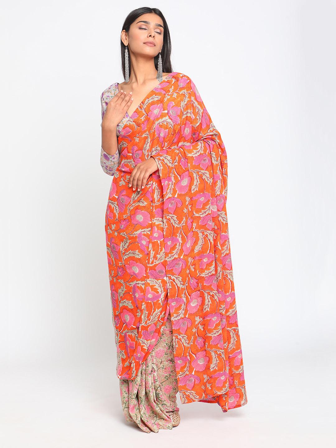 Purple Hand Block Printed Silk Blouse - trueBrowns