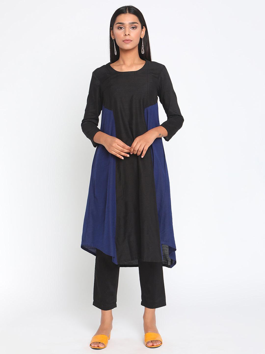Black Blue Silk Kurta Pant Set - trueBrowns