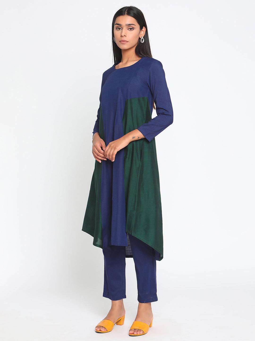 Blue Green Silk Kurta Pant Set - trueBrowns
