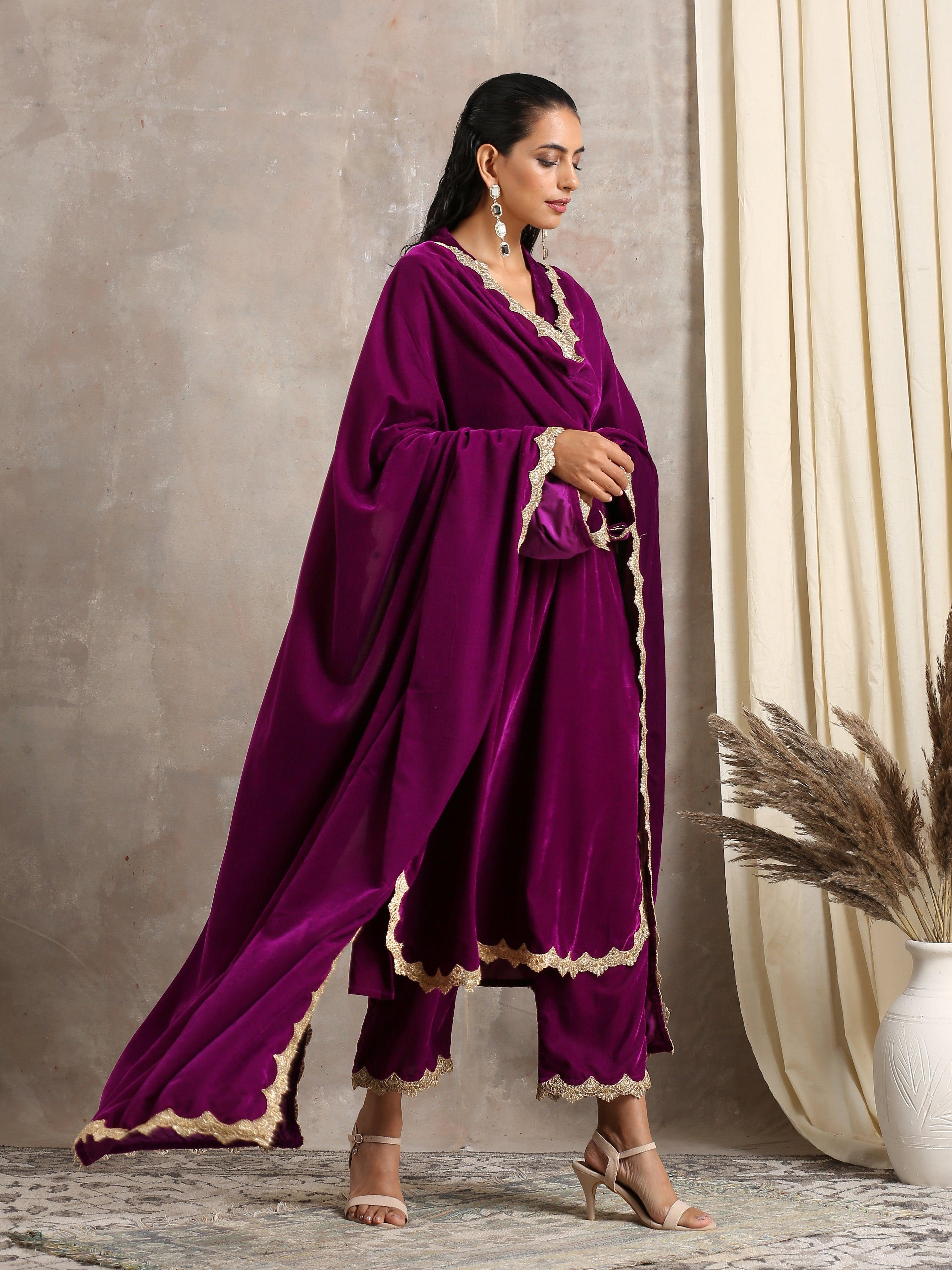 Gleaming Wine Velvet Shawl - trueBrowns