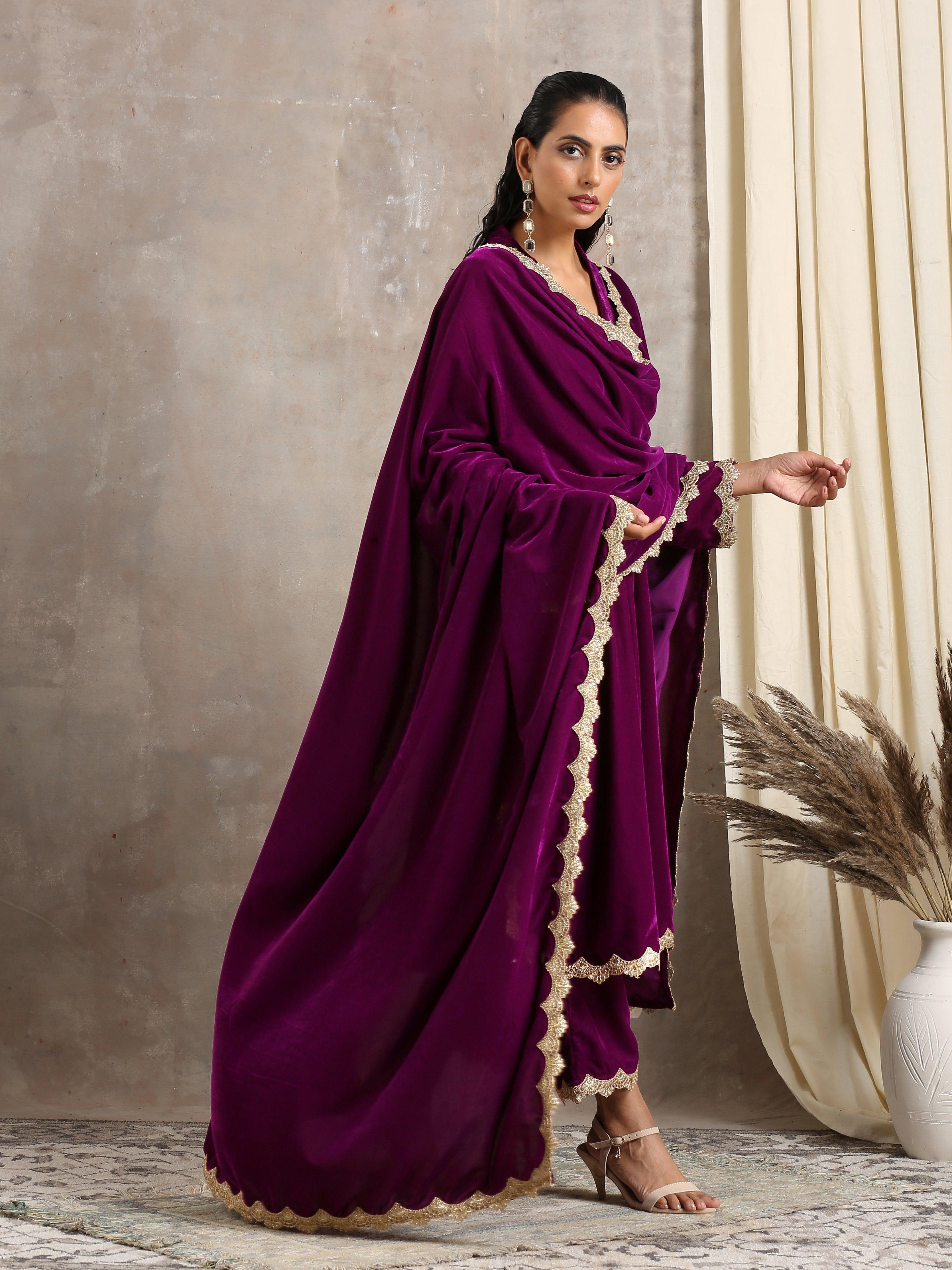 Gleaming Wine Velvet Shawl - trueBrowns