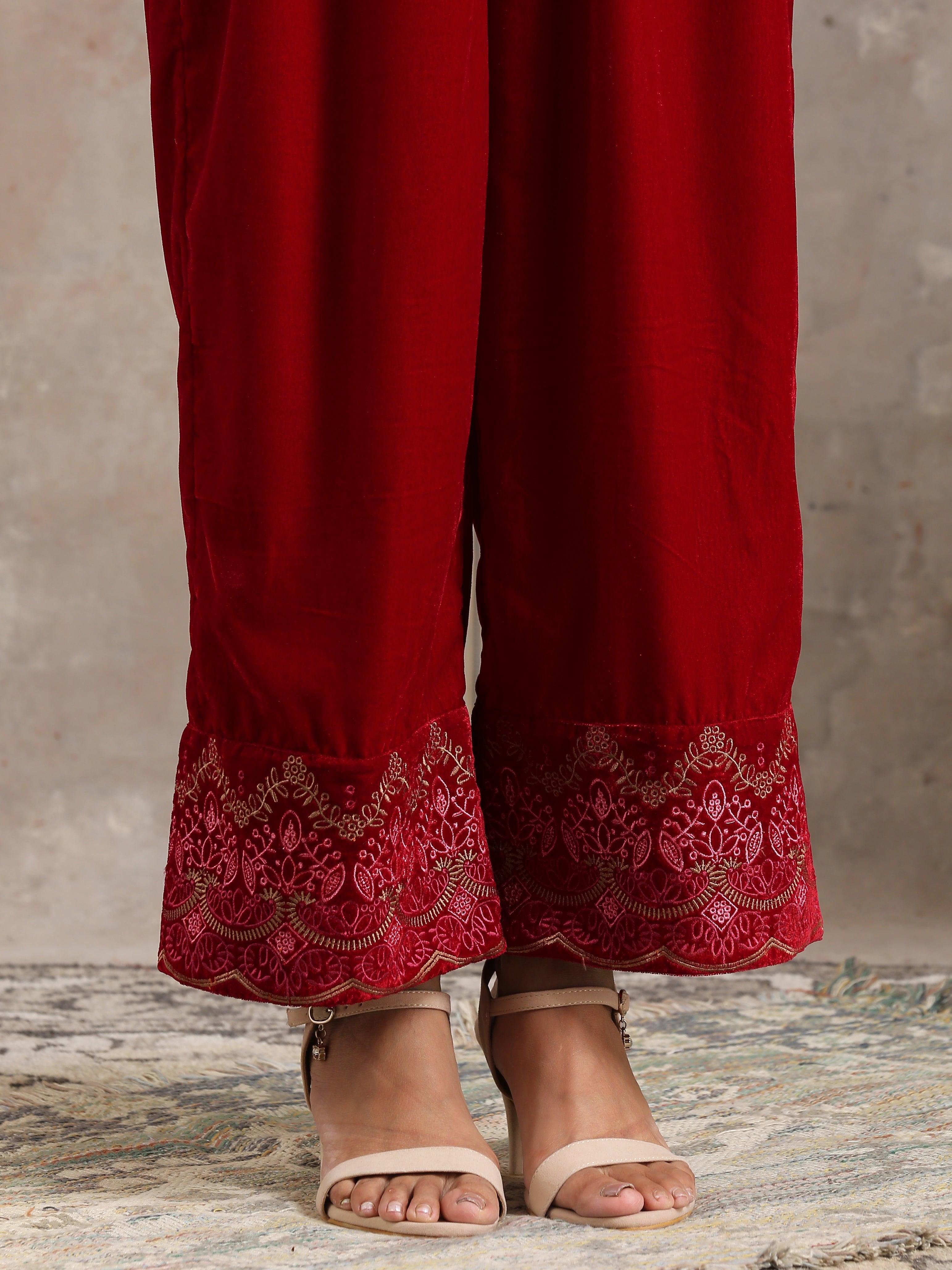 Red Velvet Embroidered Pant - trueBrowns