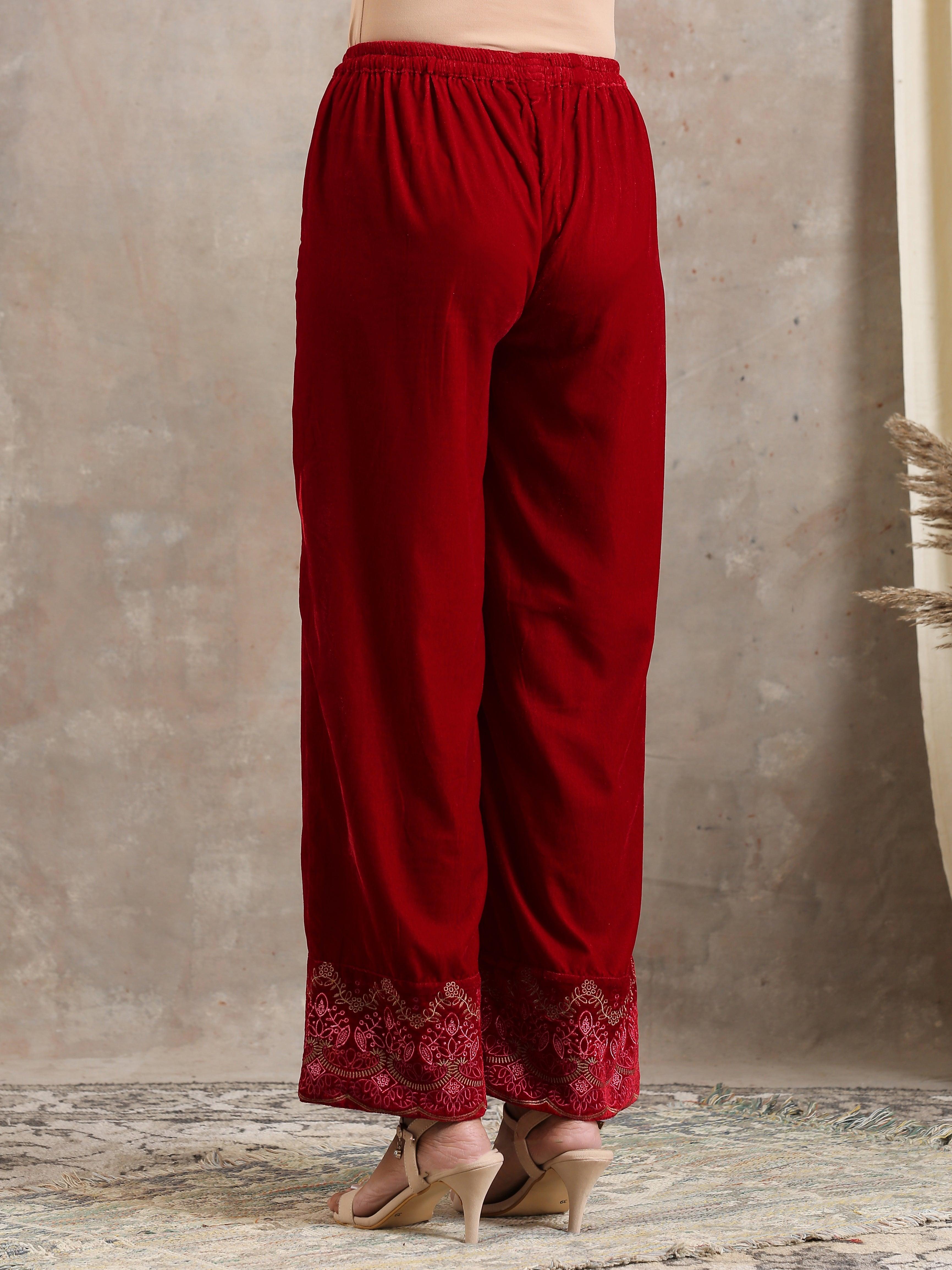 Red Velvet Embroidered Pant - trueBrowns
