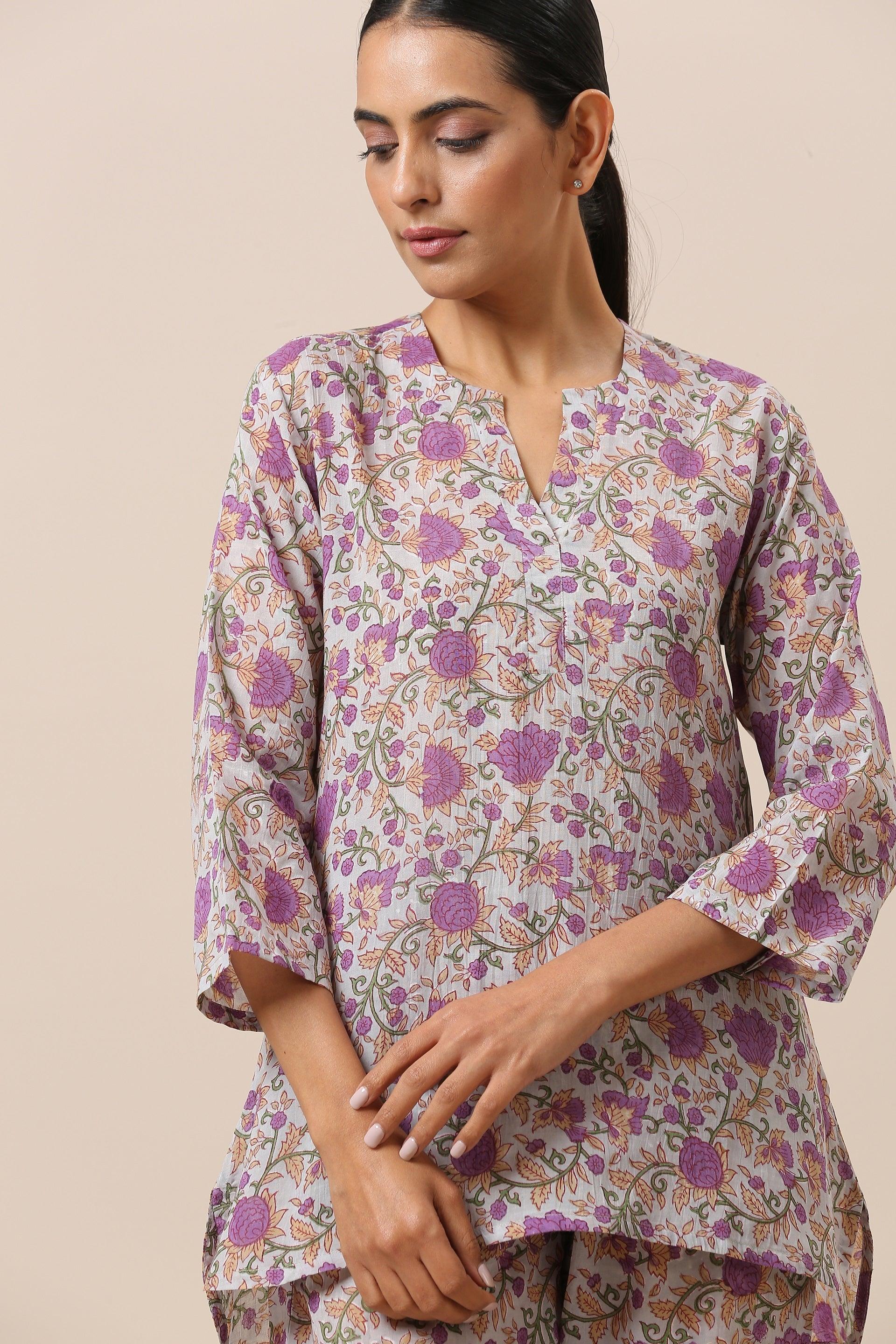 Cotton Hand Block Printed Purple Co-Ord Set - trueBrowns
