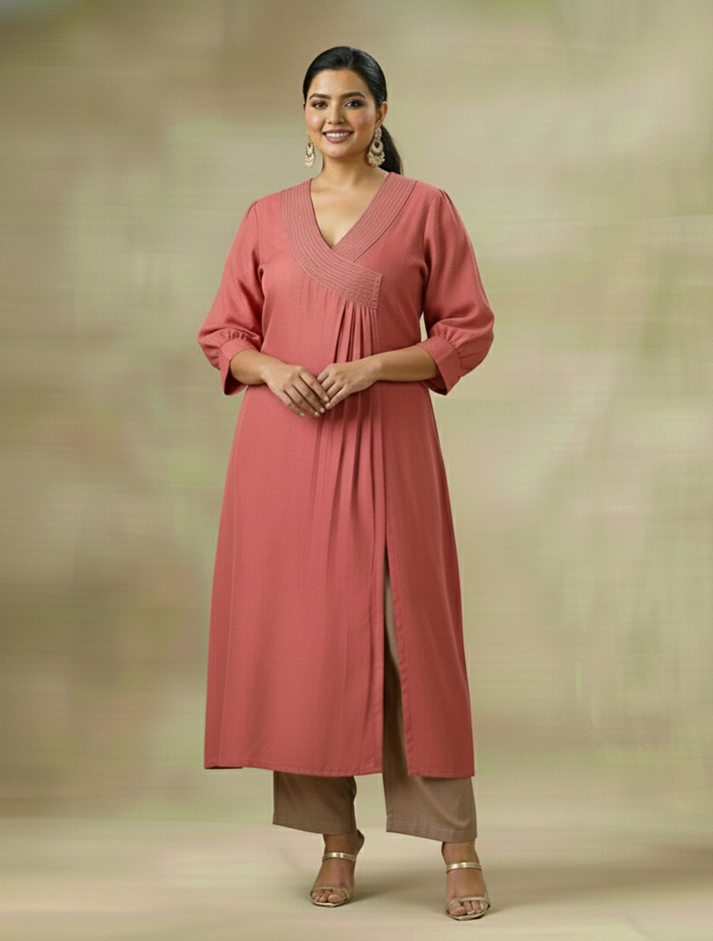 Cotton Linen Rust Red Kurta Pant Set