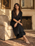 trueBrowns Black Muslin Silk Kurta Pant Set