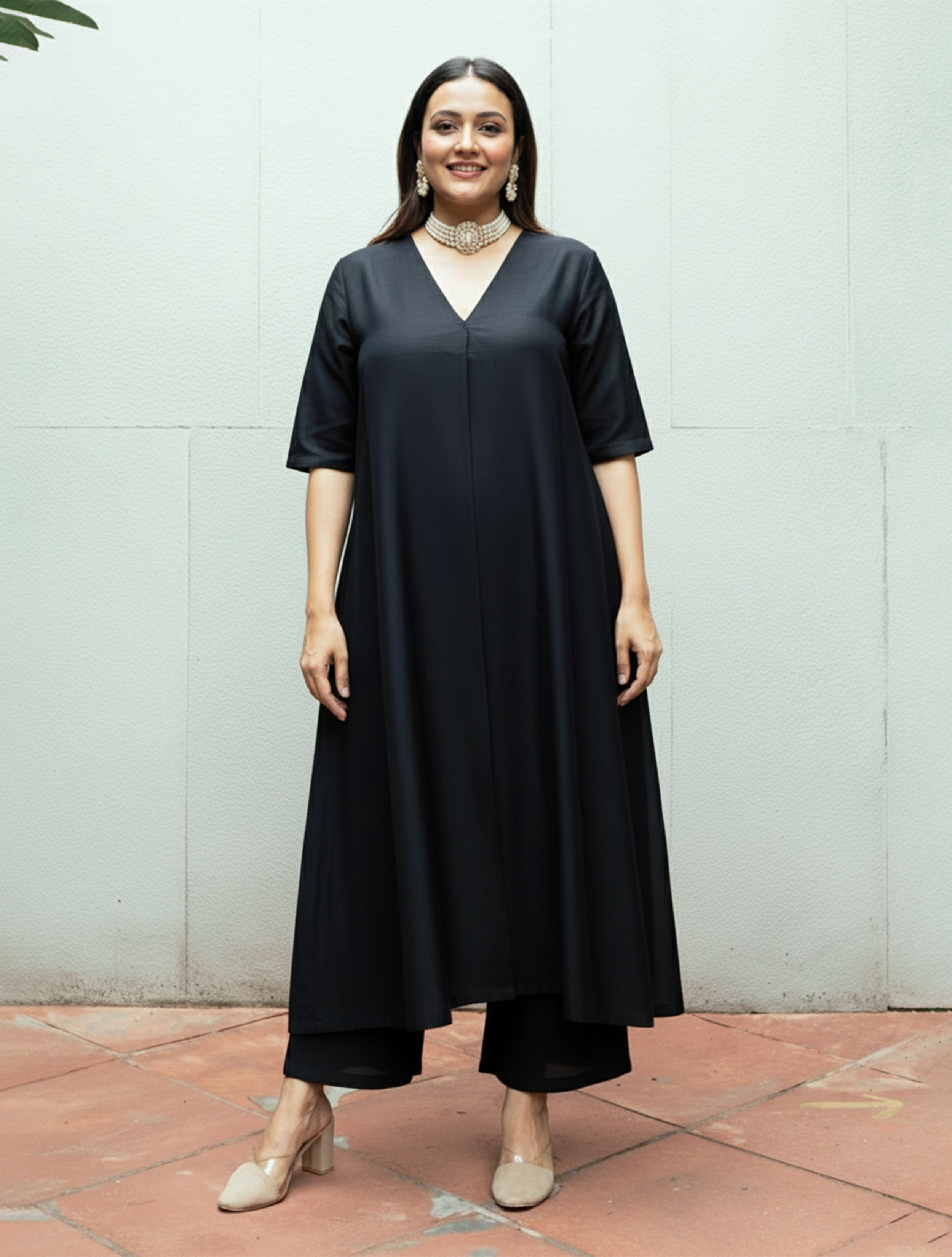 trueBrowns Black Muslin Silk Kurta Pant Set