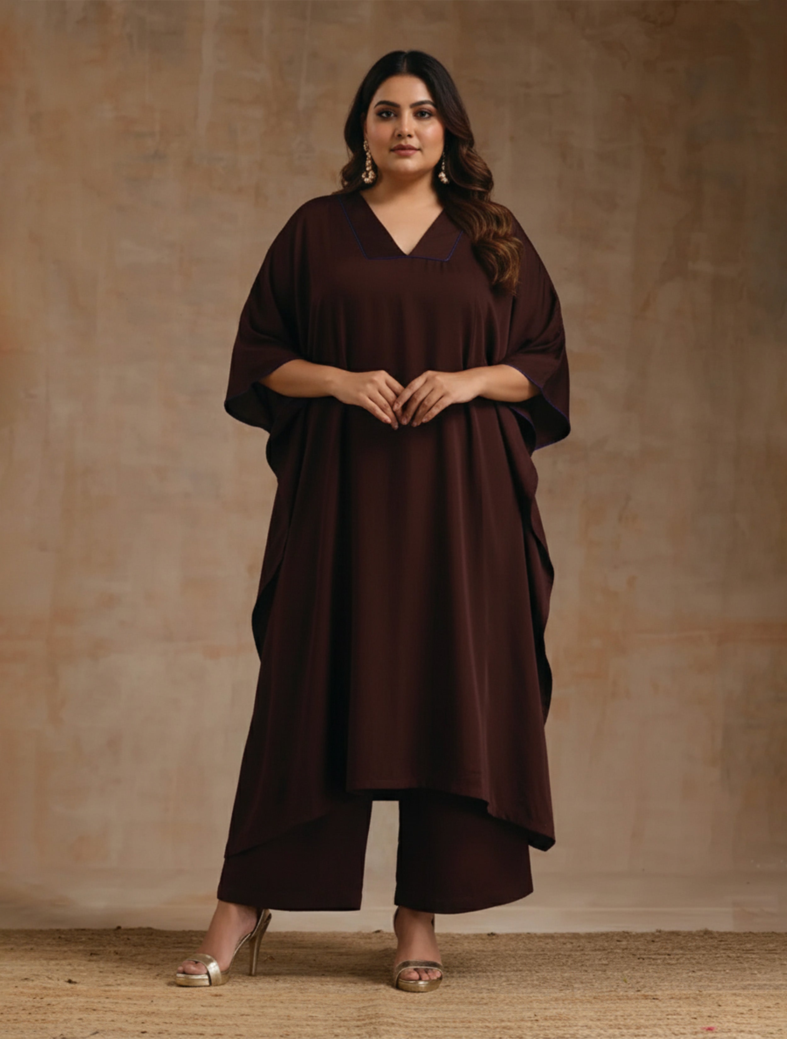 Cola Brown Modal Satin Oversized Kurta Set