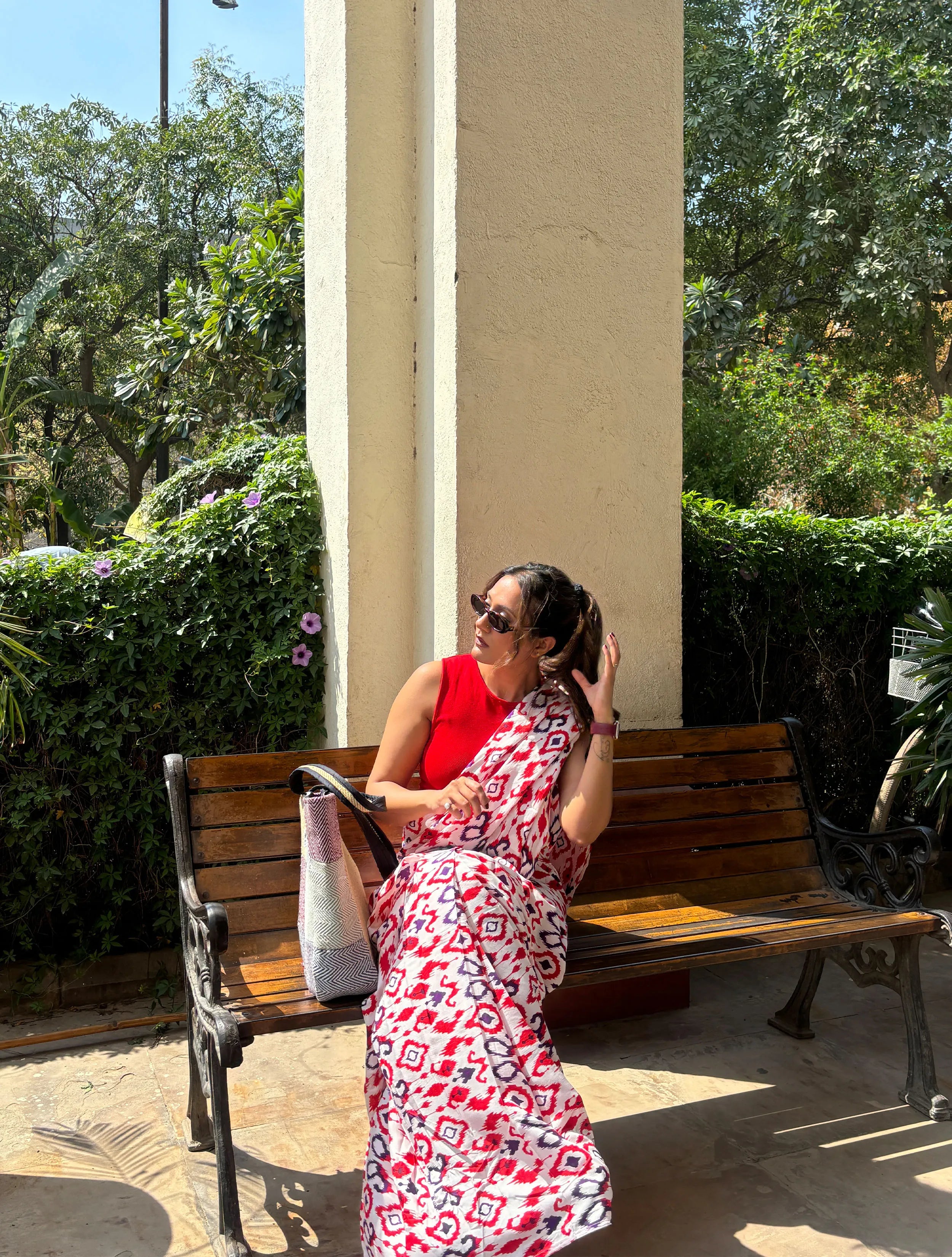 trueBrowns Carrot Muslin Ikat Saree