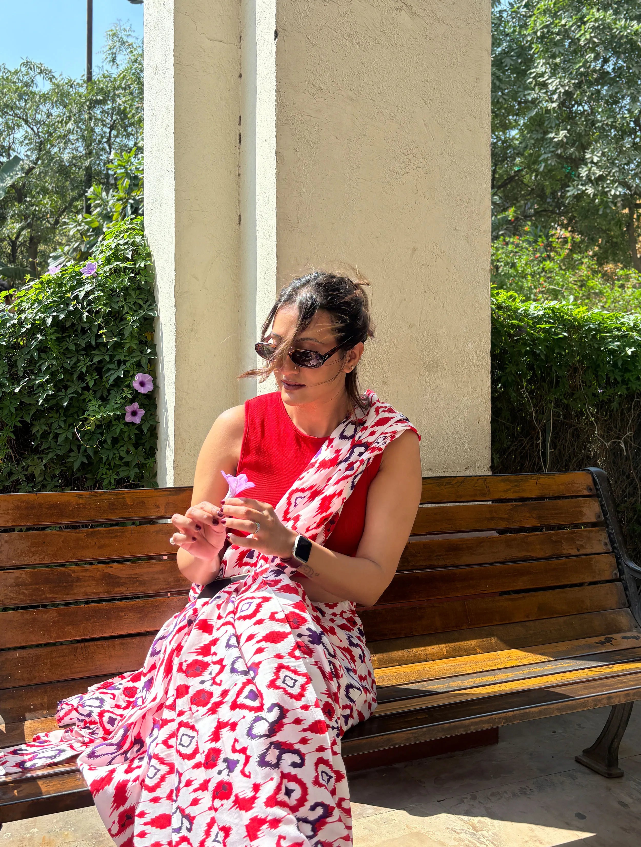 trueBrowns Carrot Muslin Ikat Saree