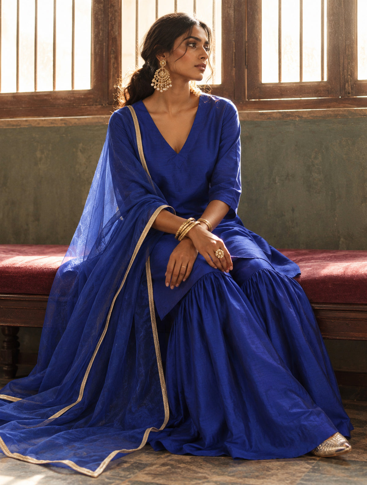 trueBrowns Electric Blue Sharara Dupatta Set