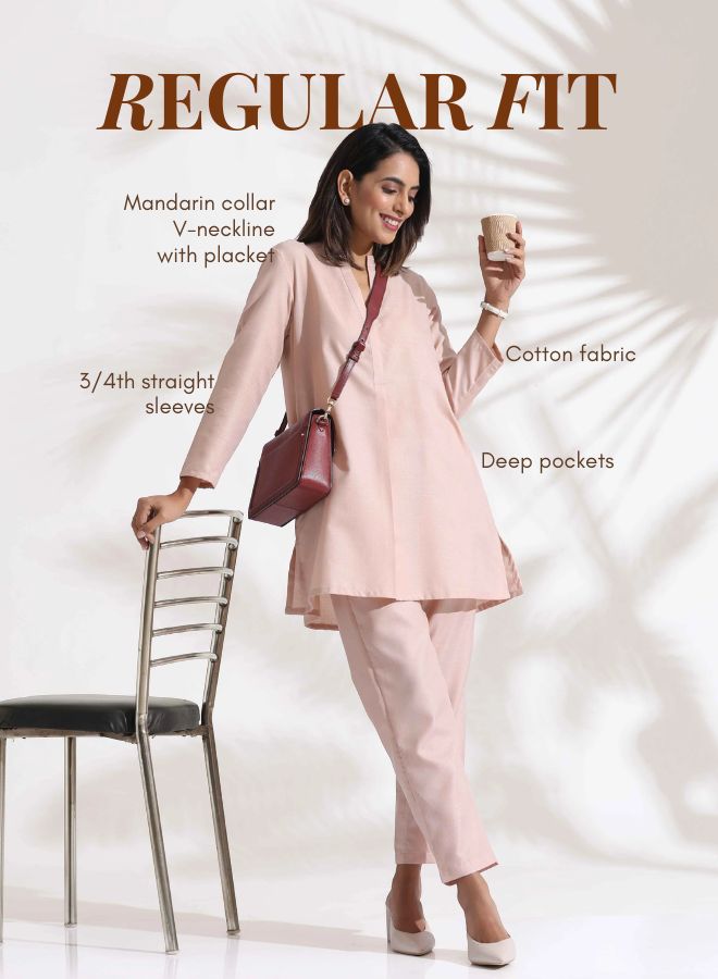trueBrowns Light Pink Slub Co-ord Set