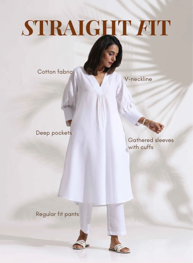 trueBrowns White Slub Kurta Set