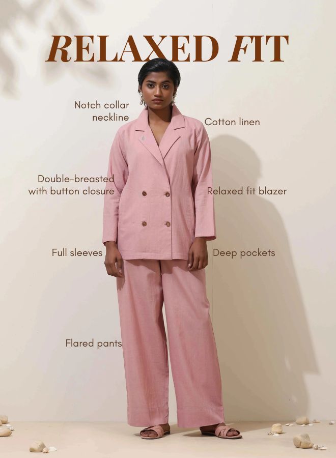 trueBrowns Pink Cotton Linen Co-Ord Set