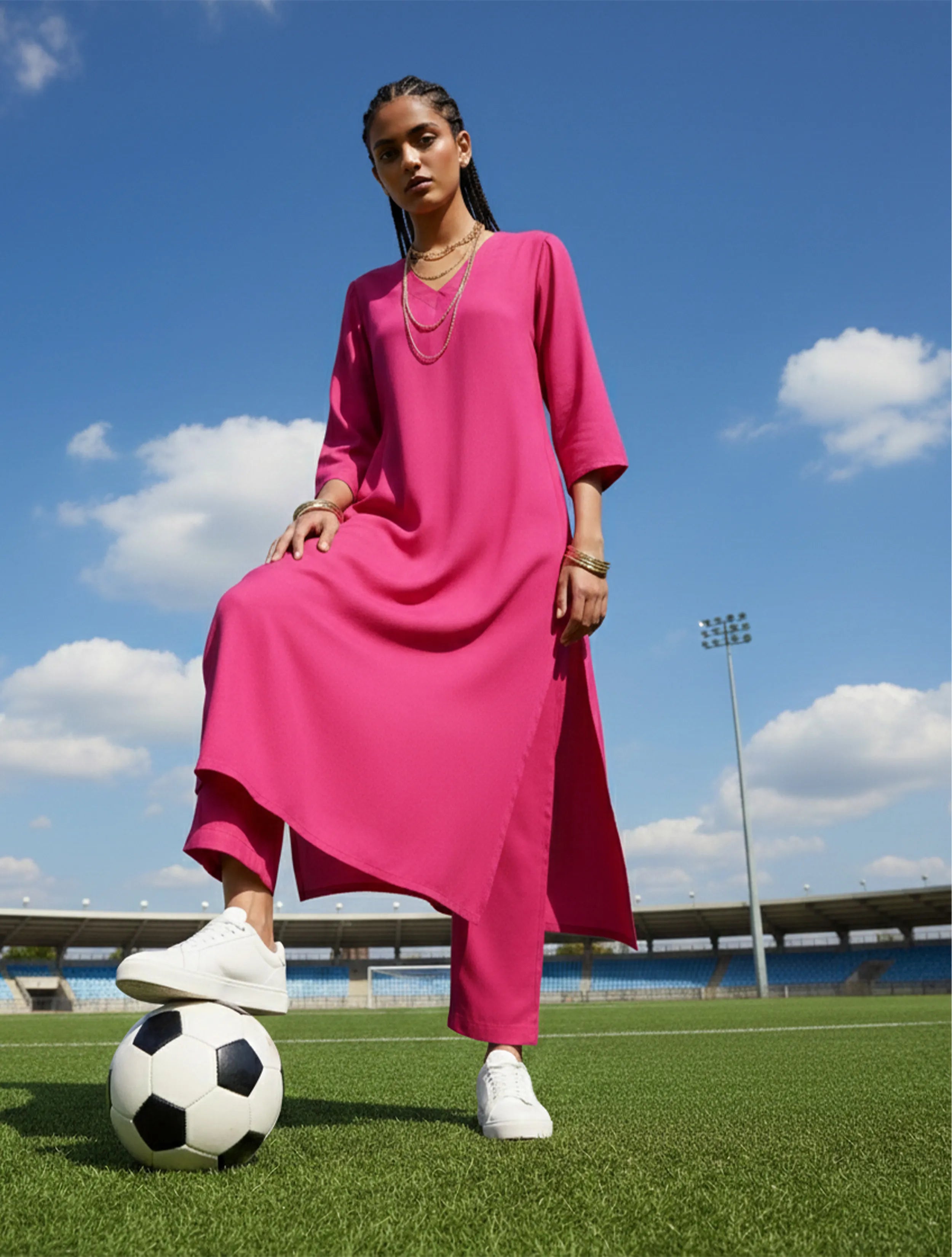 trueBrowns Pink Viscose Kurta Pant Set
