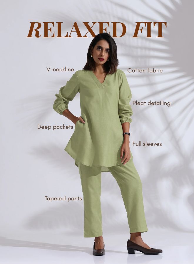 trueBrowns Green Cotton Blend Co-ord Set