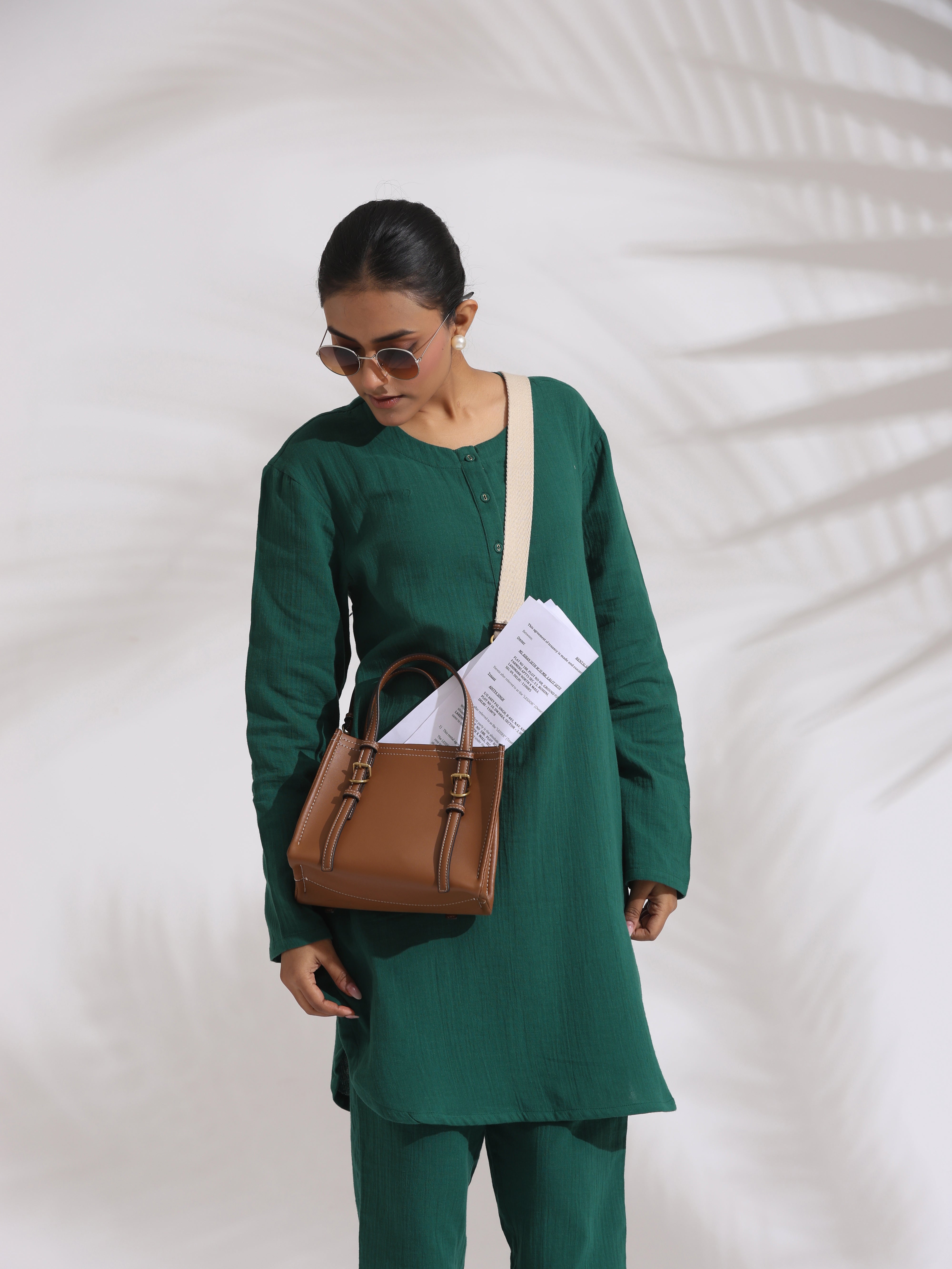 trueBrowns Green Cotton Kurta Co-ord Set