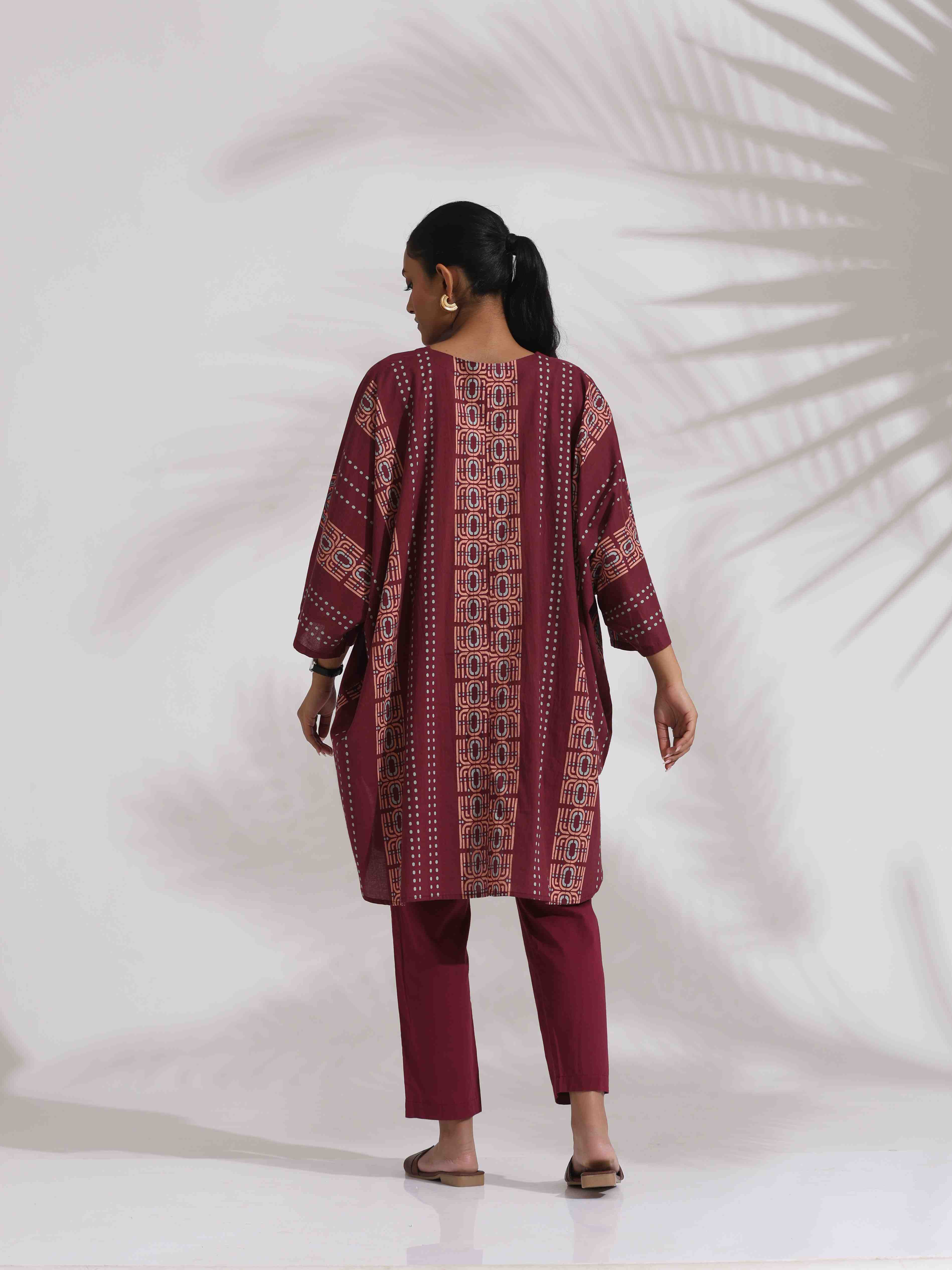 trueBrowns Purple Cotton Print Kurta Co-ord Set