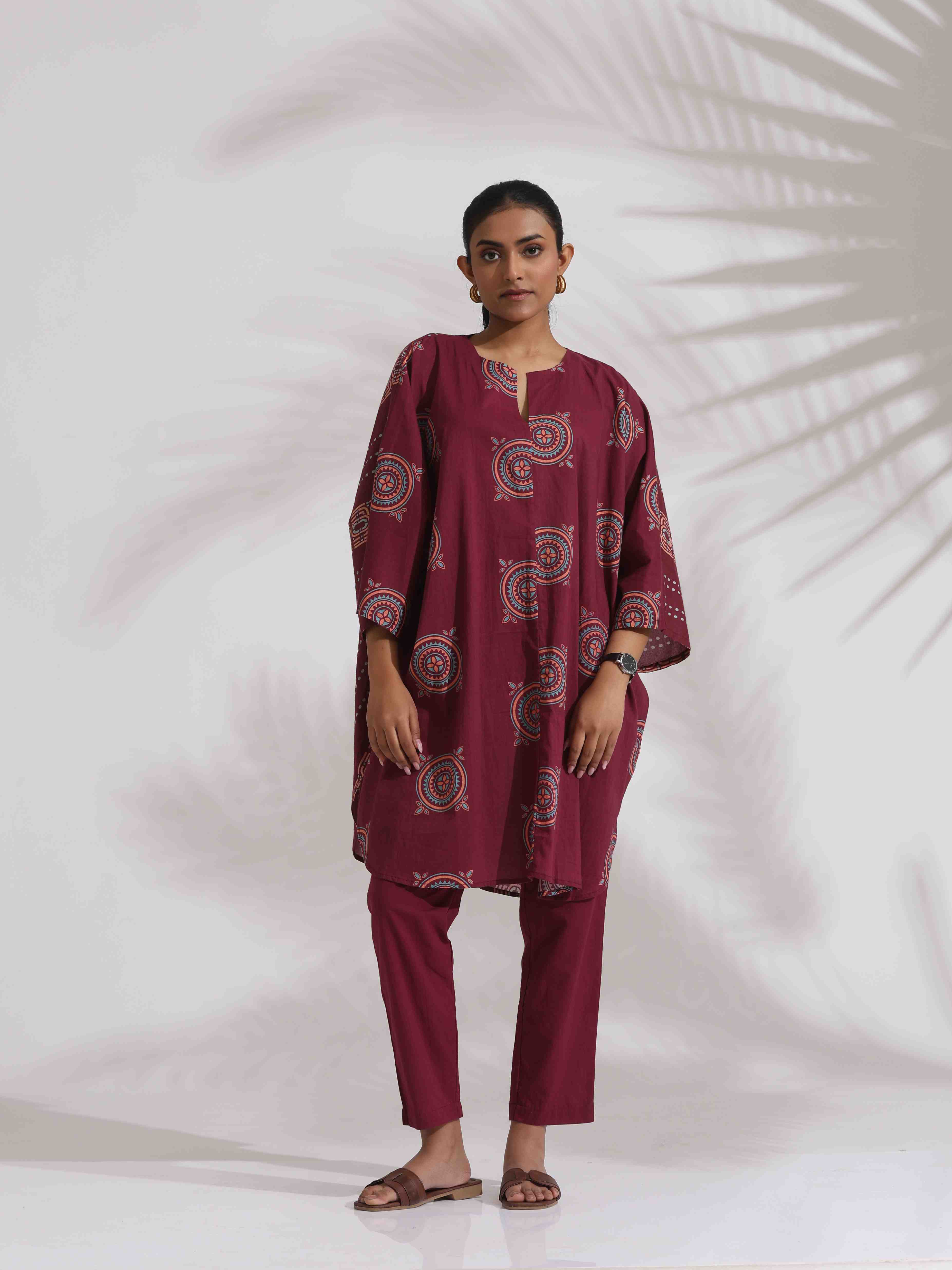 trueBrowns Purple Cotton Print Kurta Co-ord Set