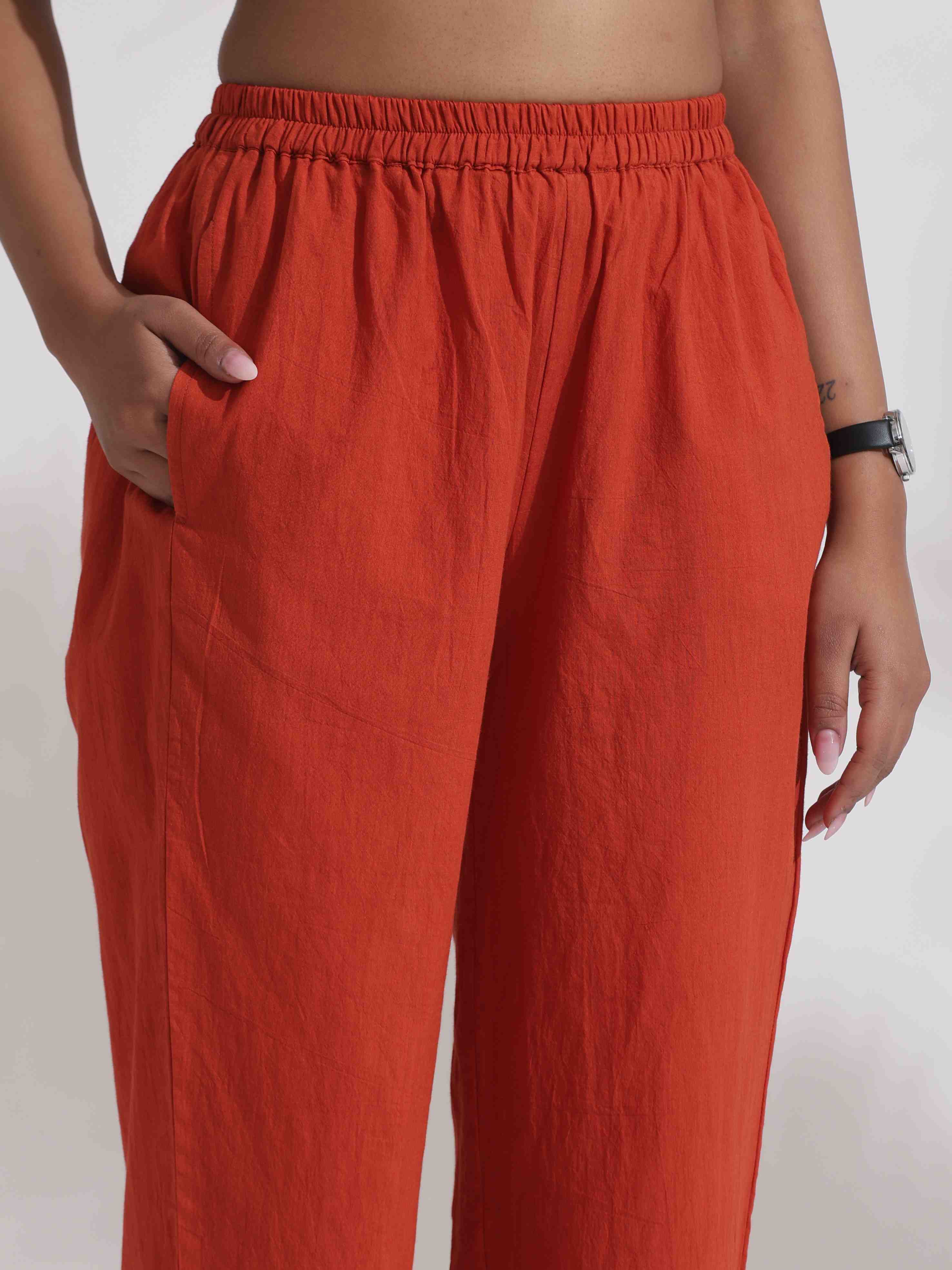 trueBrowns Orange Cotton Print Co-ord Set