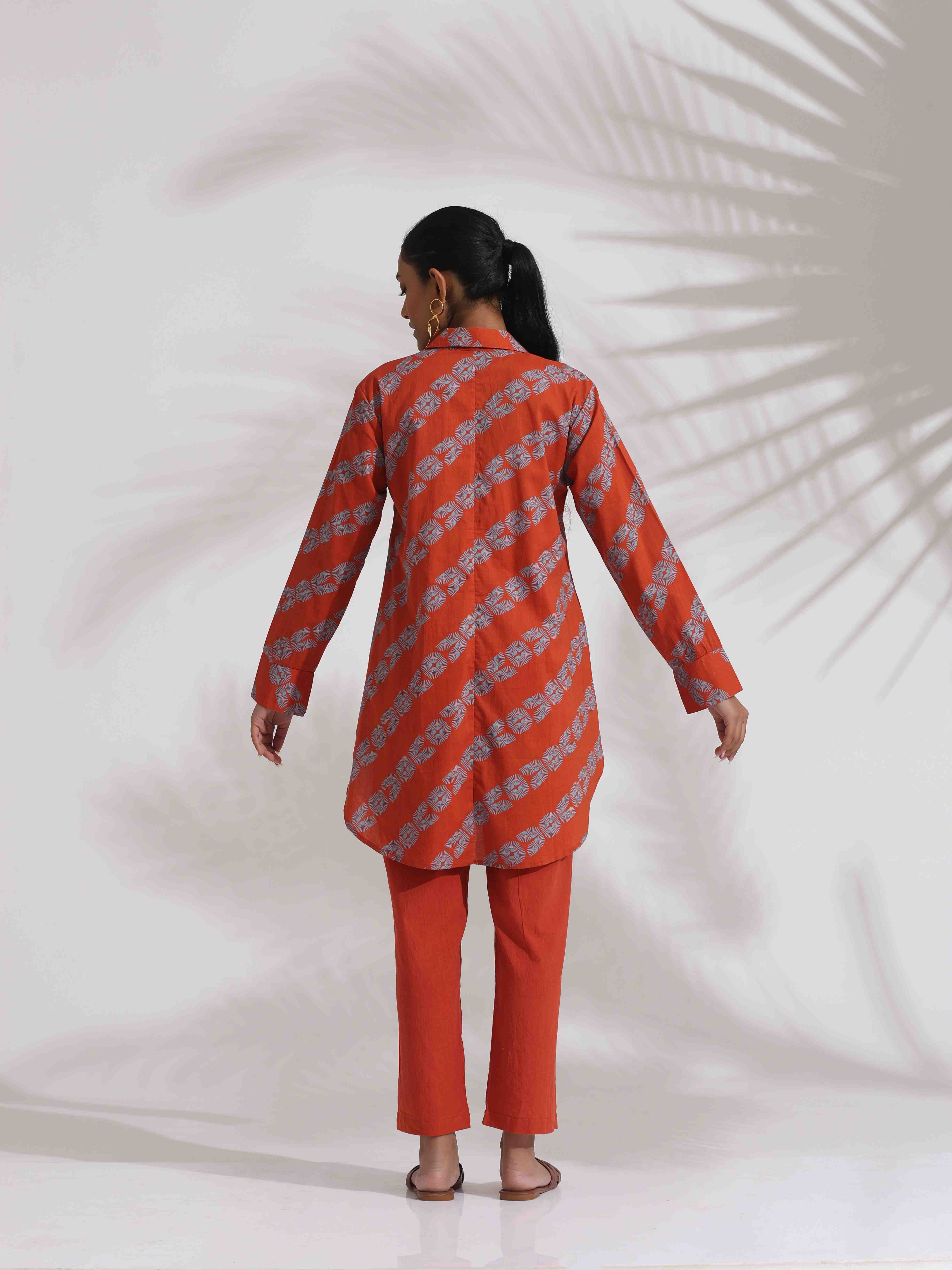 trueBrowns Orange Cotton Print Co-ord Set