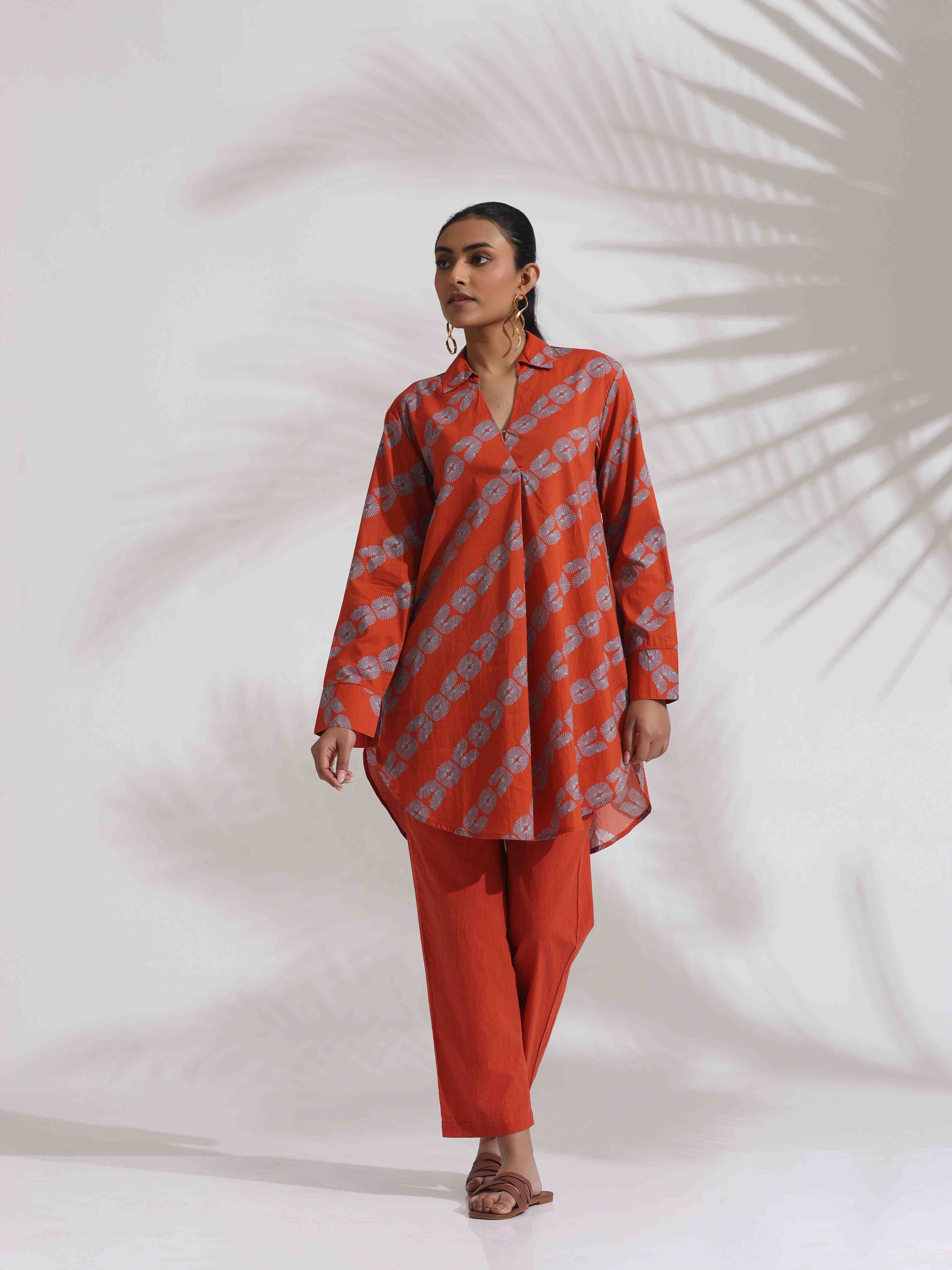 trueBrowns Orange Cotton Print Co-ord Set