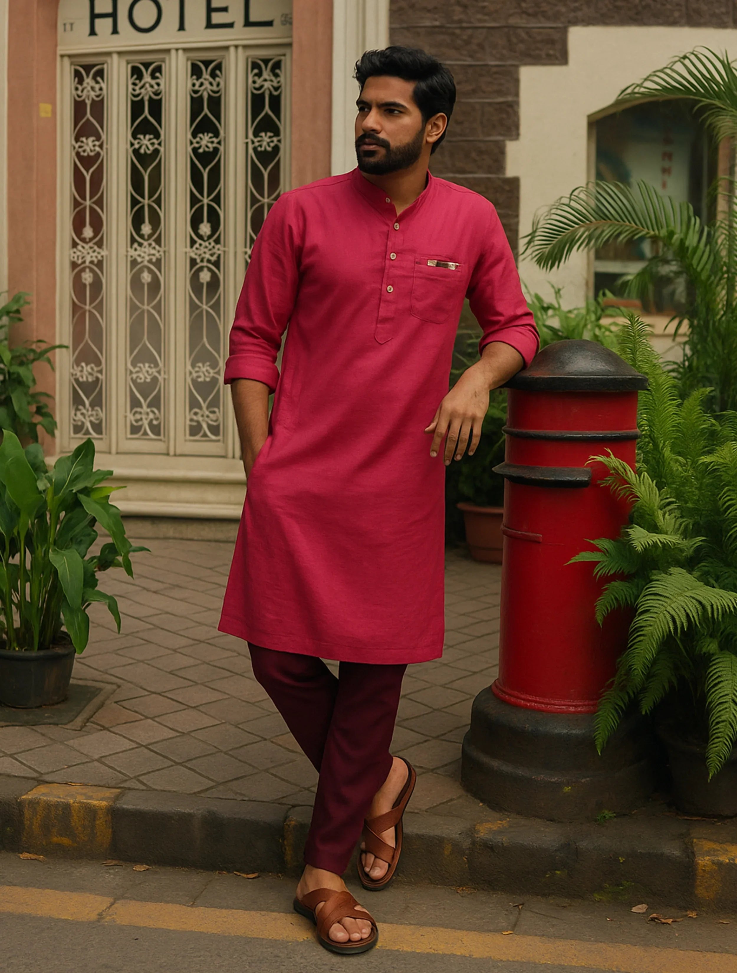 trueBrowns Men's Pink Kurta