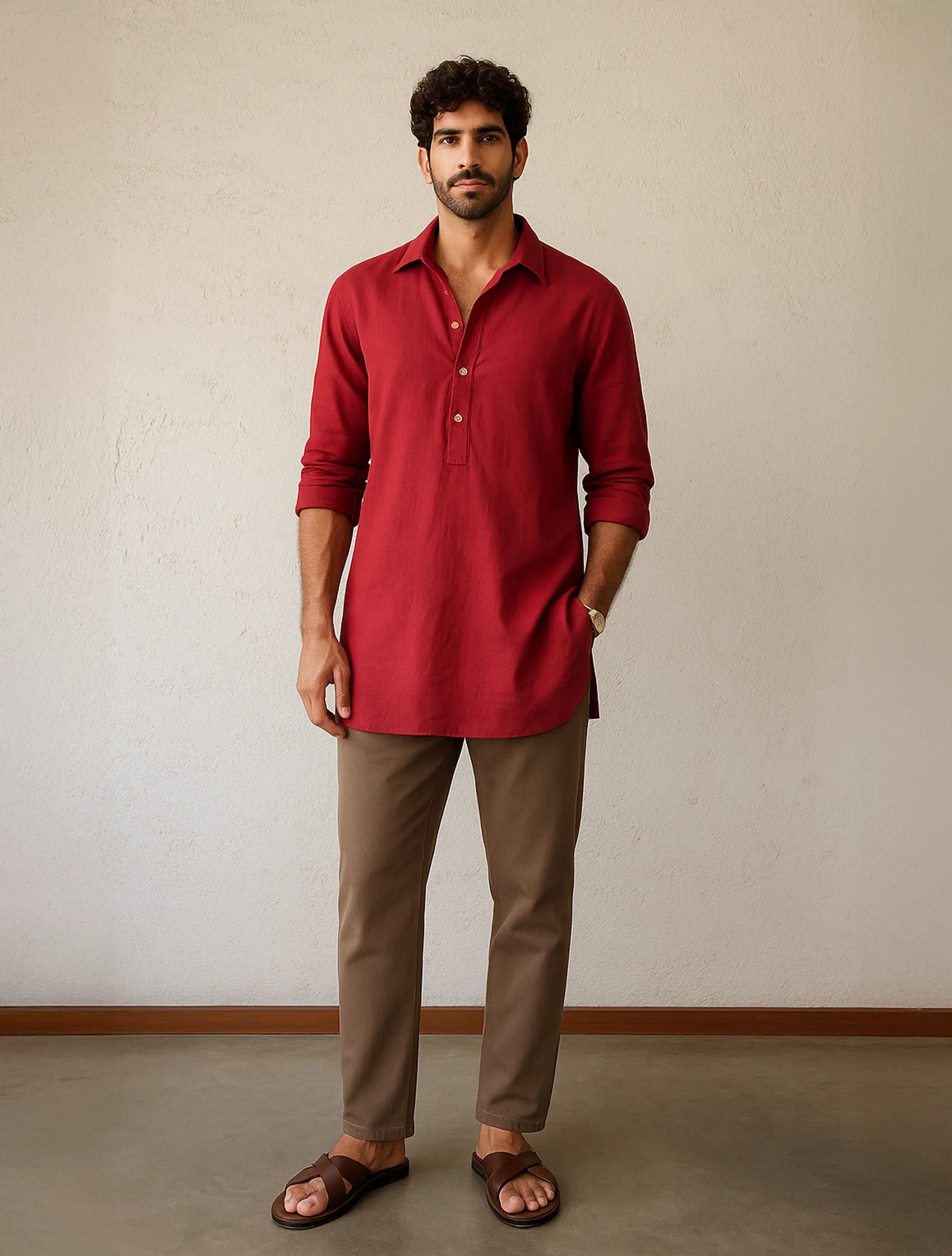 trueBrowns Men's Maroon Kurta