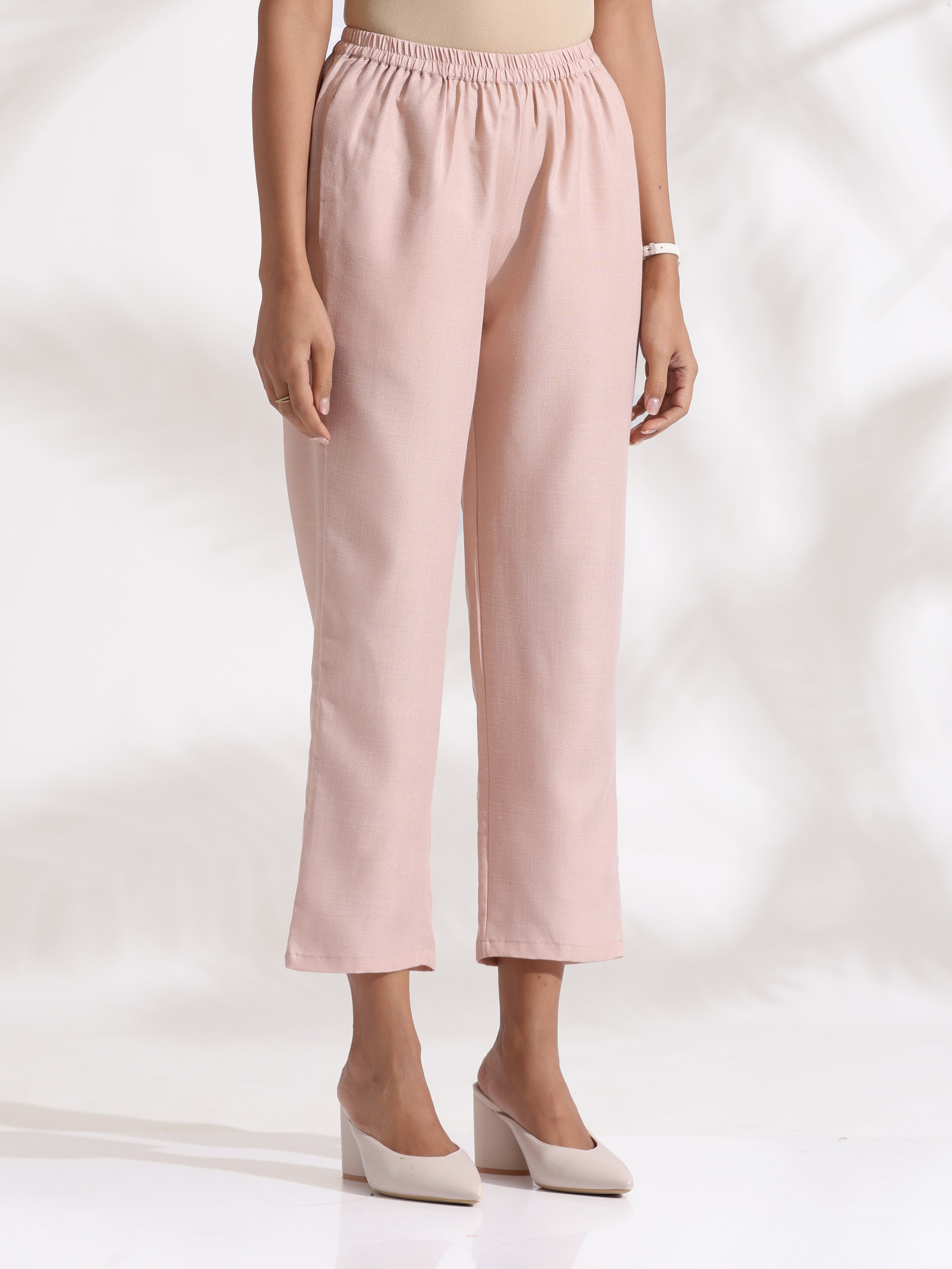 trueBrowns Light Pink Slub Kurta Set